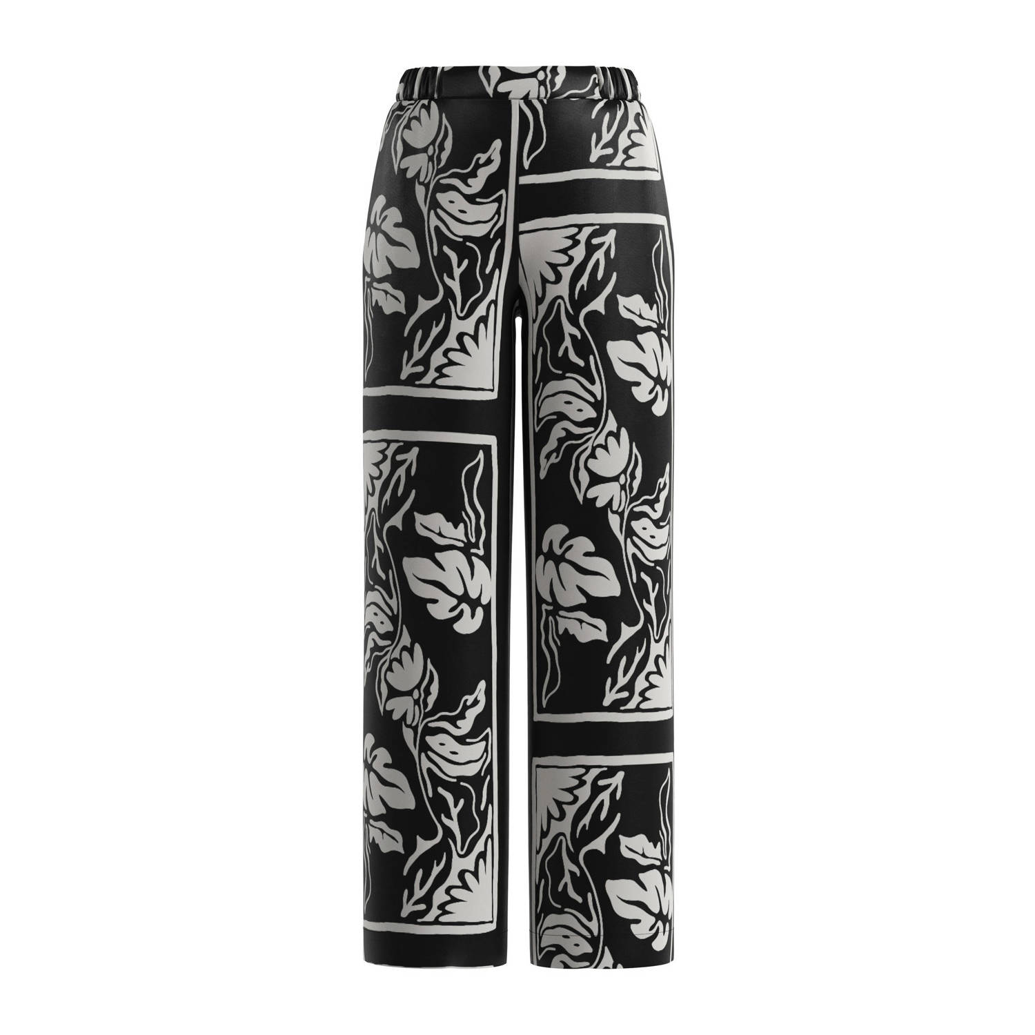 s.Oliver BLACK LABEL straight fit broek met all over print zwart ecru