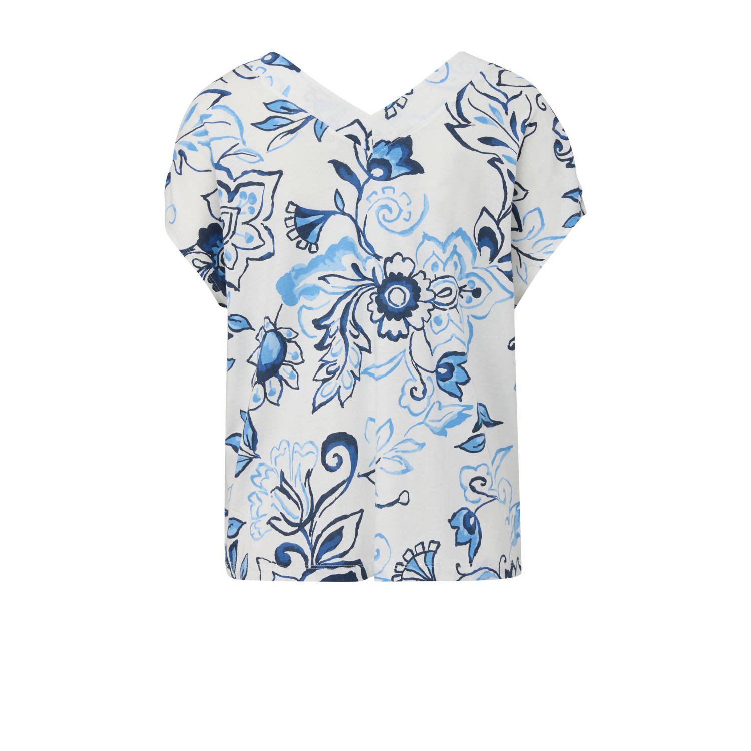 s.Oliver top met all over print ecru blauw