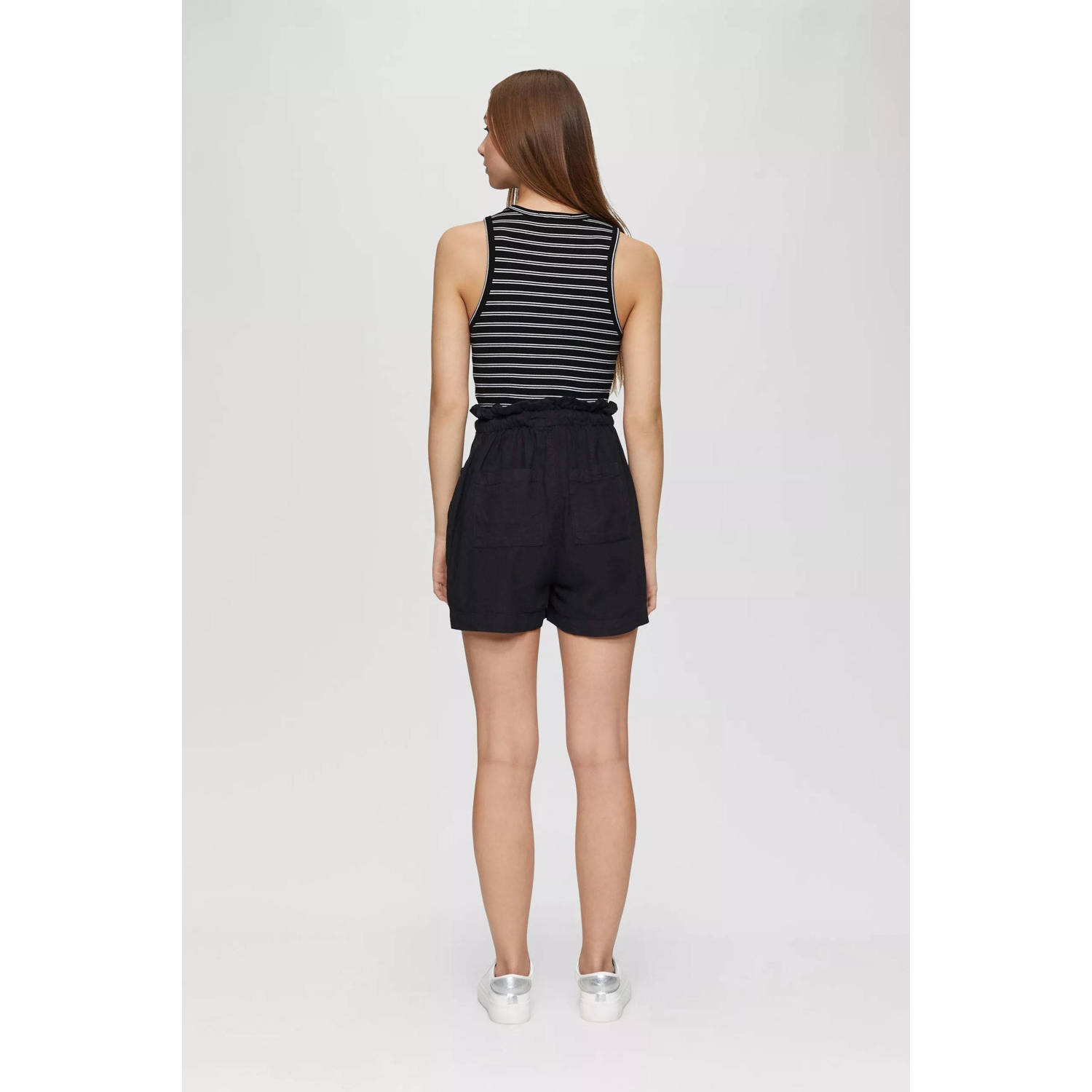 Q S by s.Oliver gestreepte ribgebreide top zwart