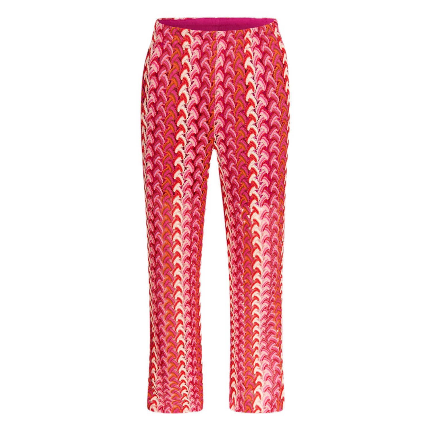 Shoeby high waist wide leg broek met all over print roze ecru oranje