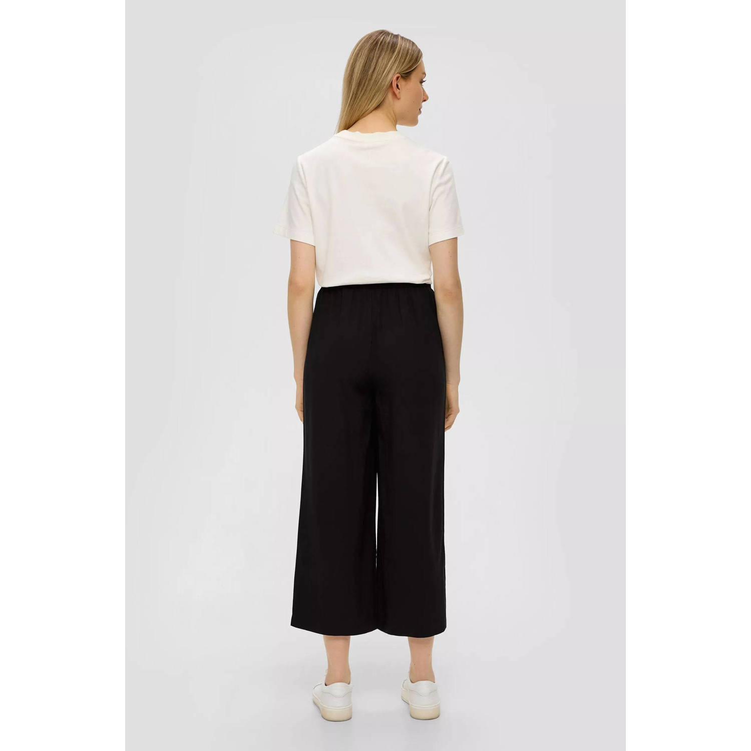 s.Oliver cropped high waist wide leg culotte zwart