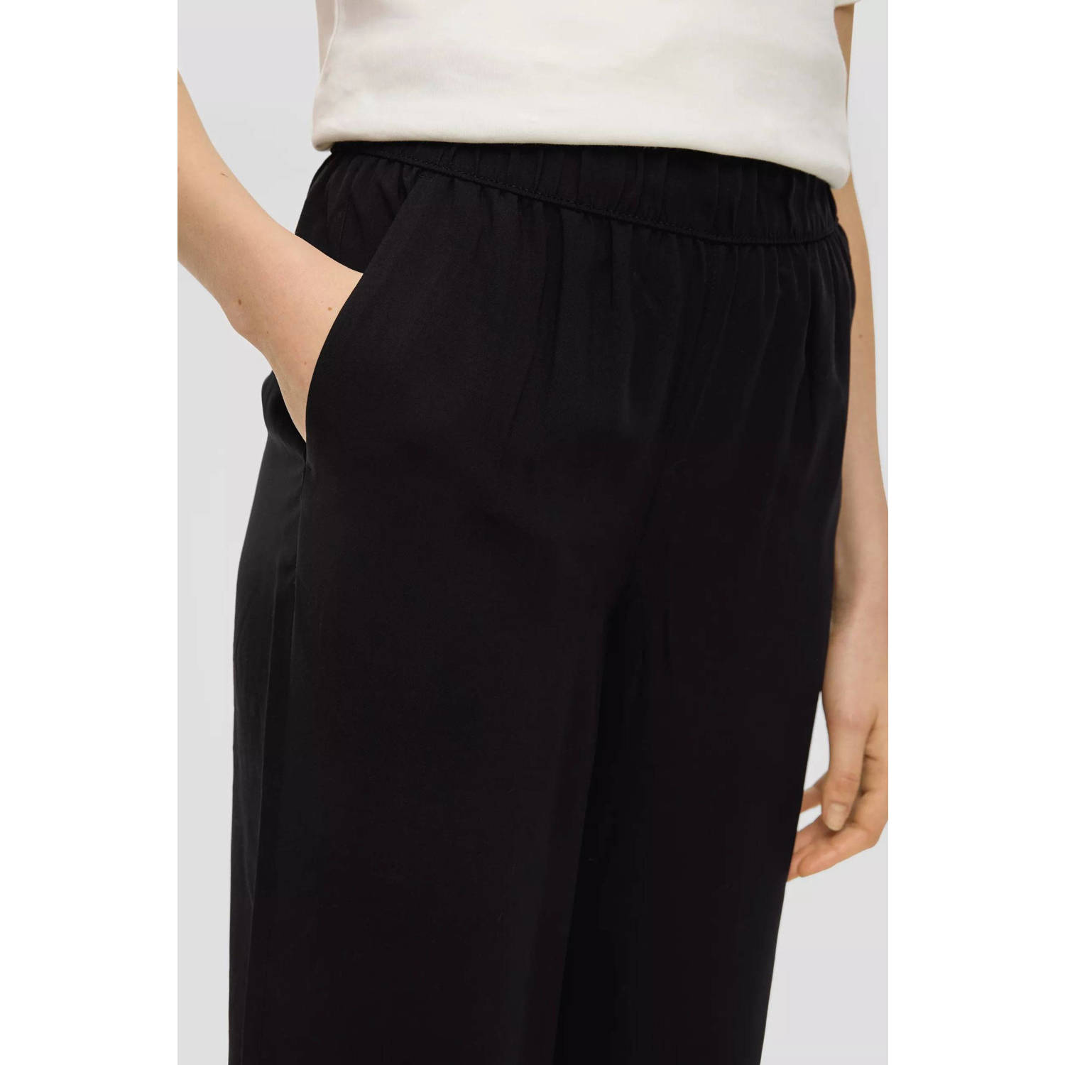 s.Oliver cropped high waist wide leg culotte zwart