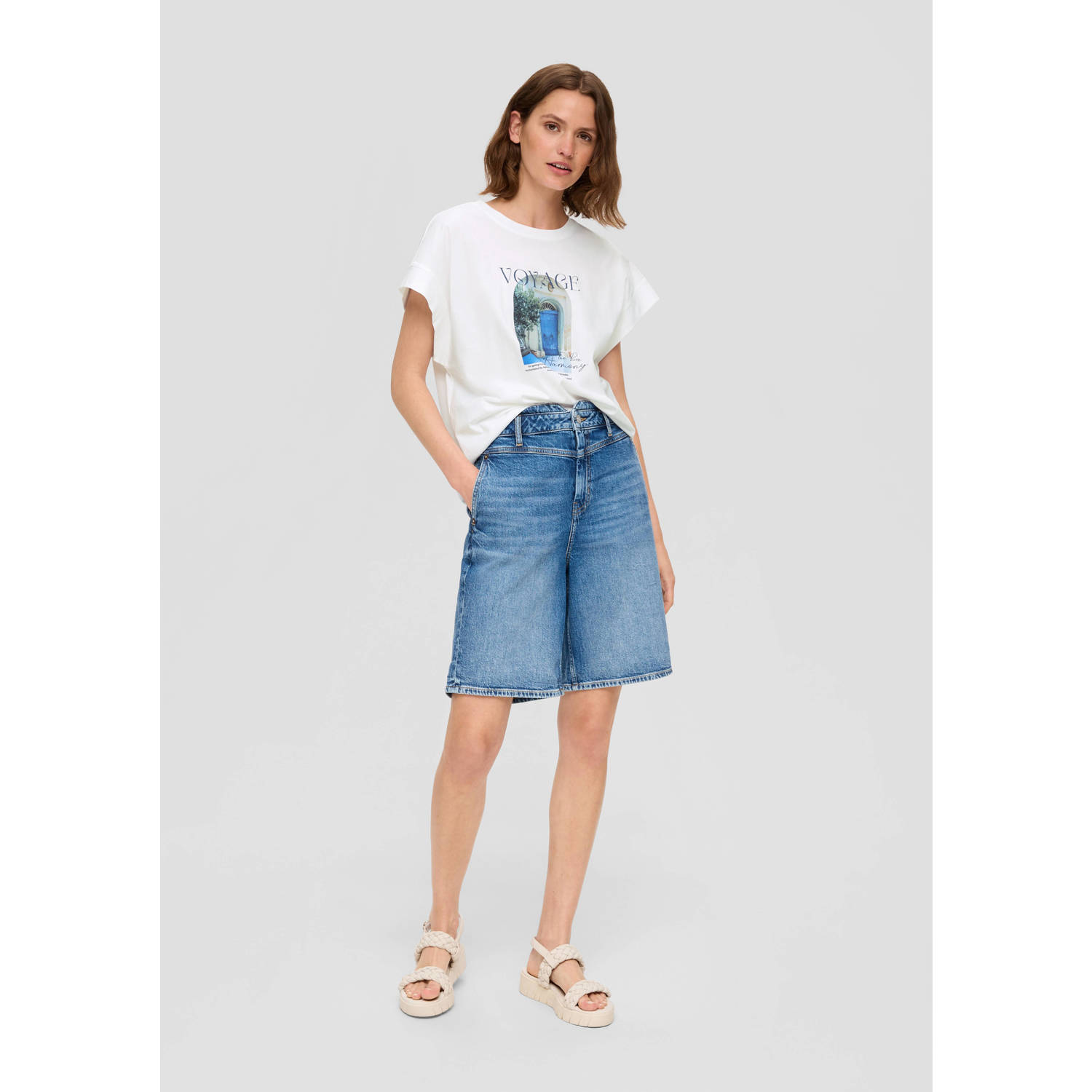 s.Oliver T-shirt met printopdruk wit blauw