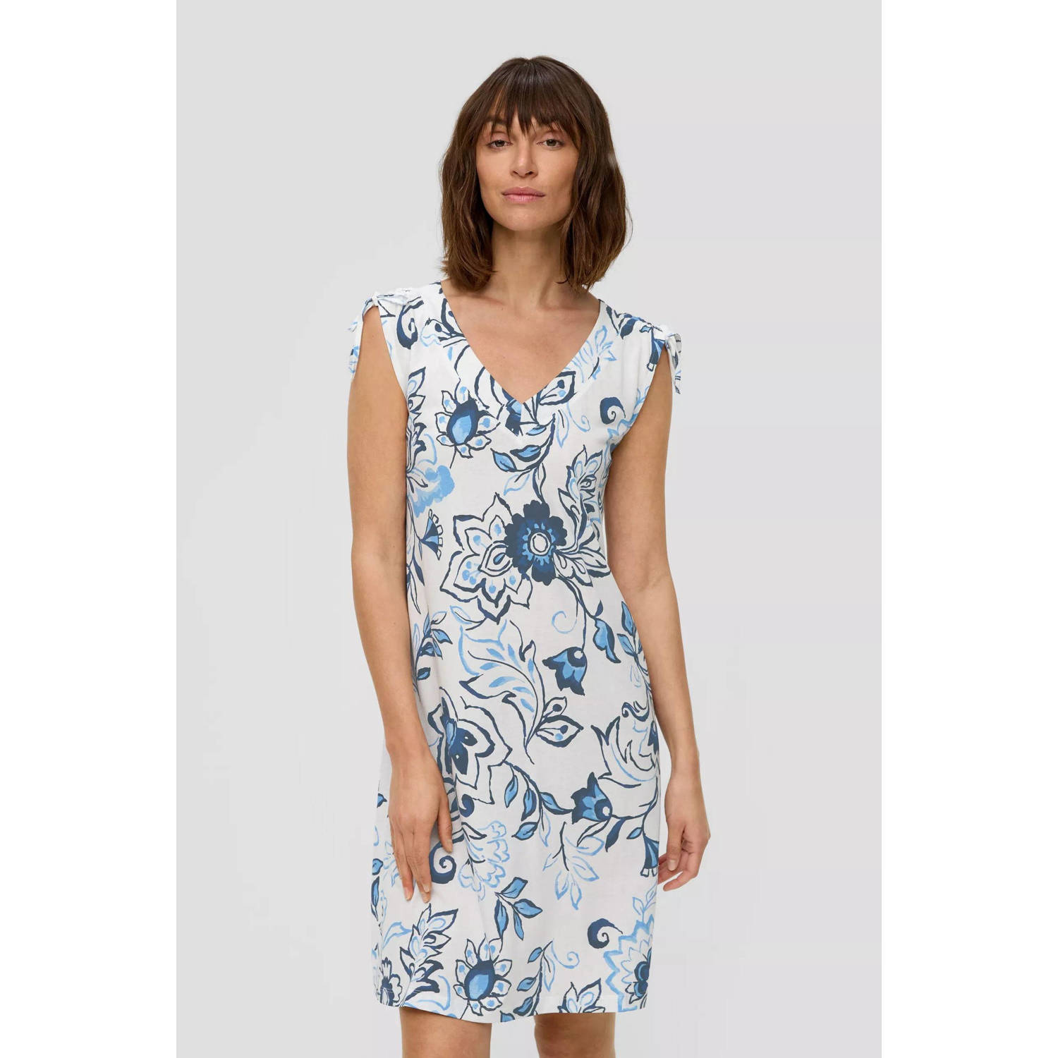 s.Oliver A-lijn jurk met all over print ecru blauw