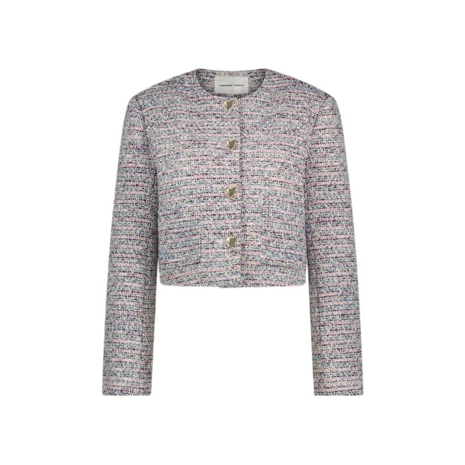 Fabienne Chapot tweed jasje met all over print multi