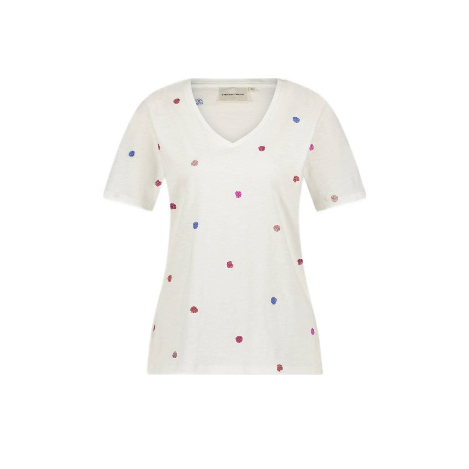 Fabienne Chapot T-shirt met all over print en borduursels ecru multi