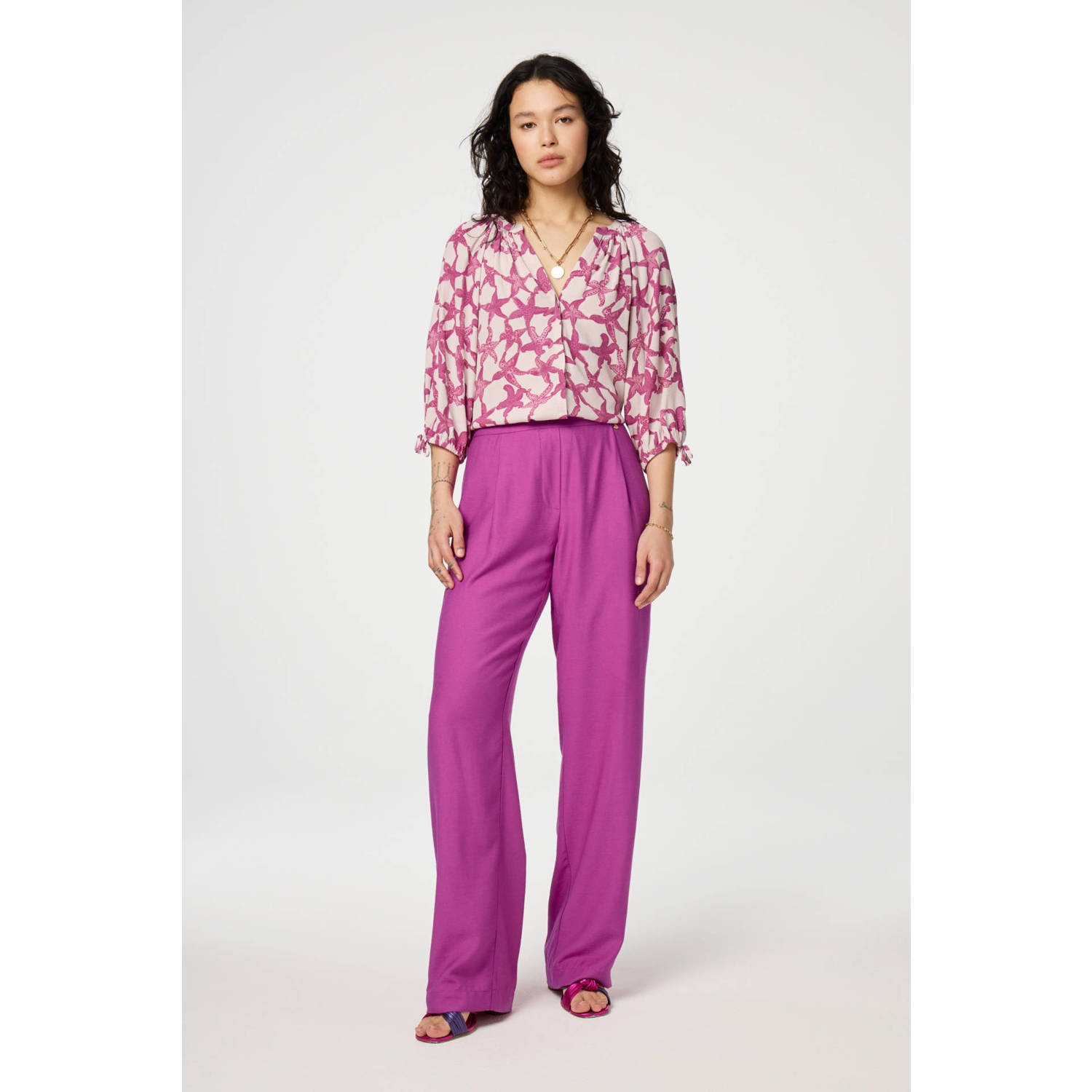 Fabienne Chapot blouse met all over print ecru roze