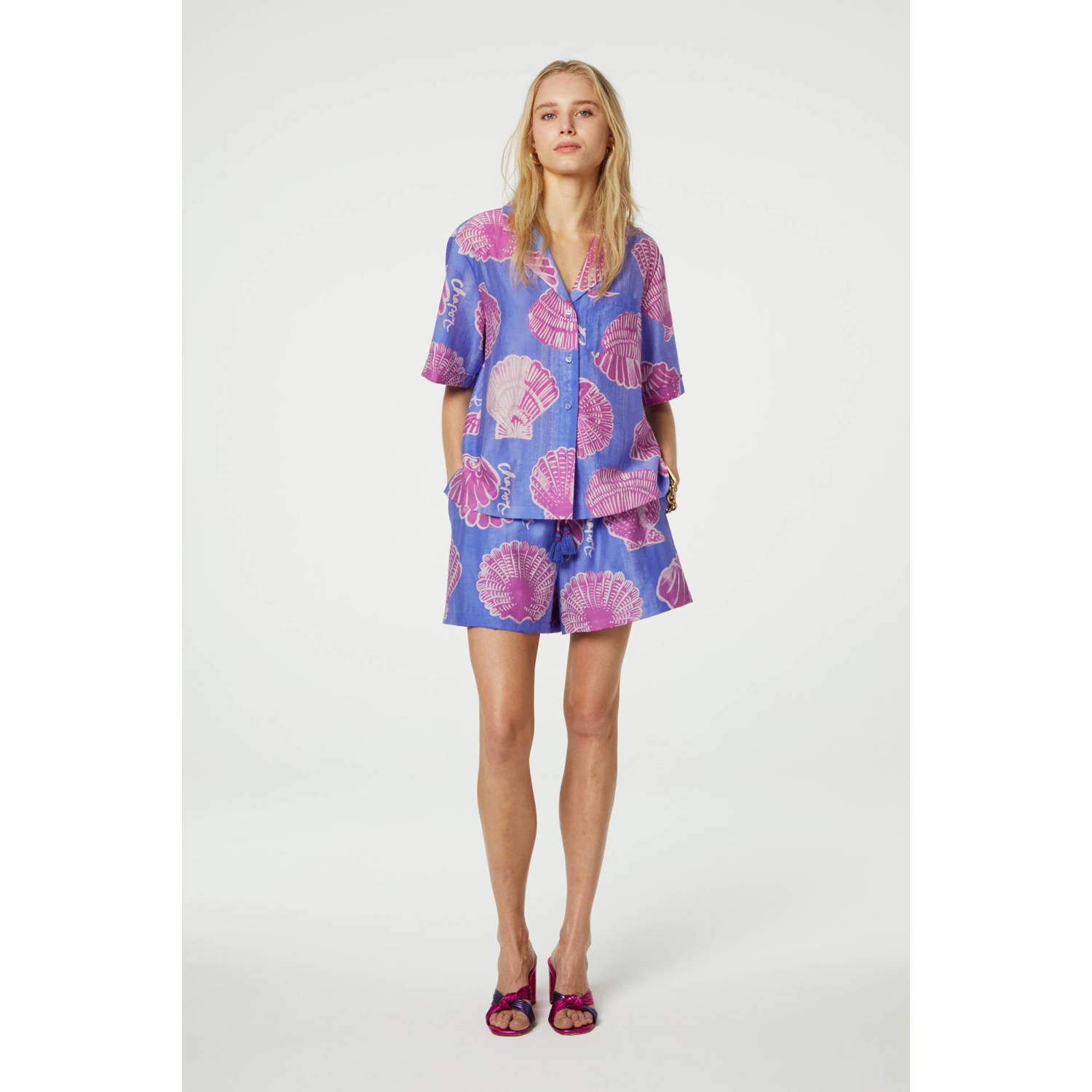 Fabienne Chapot blouse met all over print blauw paars