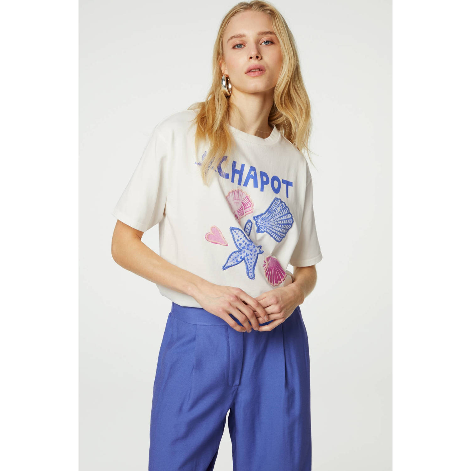 Fabienne Chapot T-shirt met printopdruk ecru roze blauw