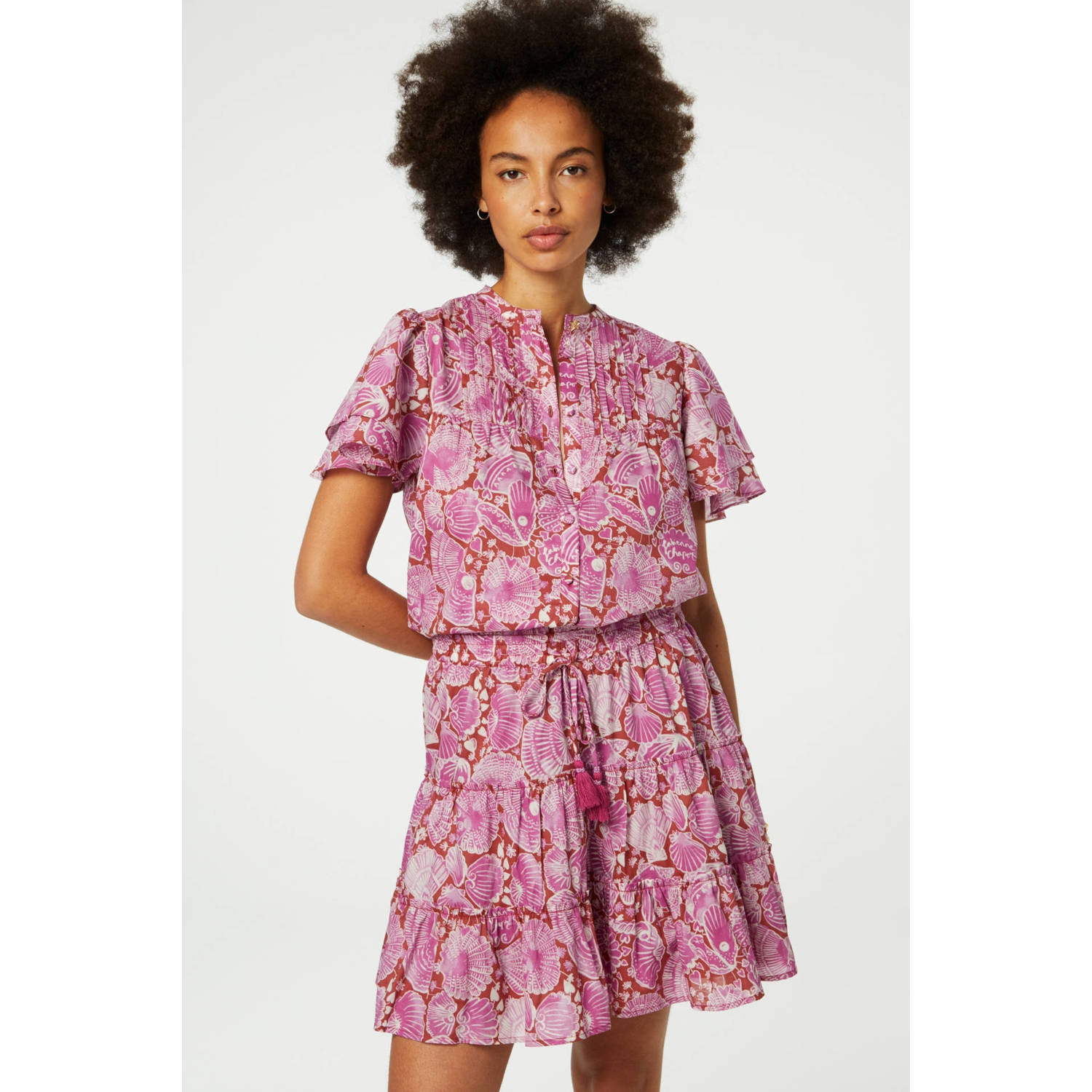 Fabienne Chapot blouse met all over print en plooien roze lichtroze
