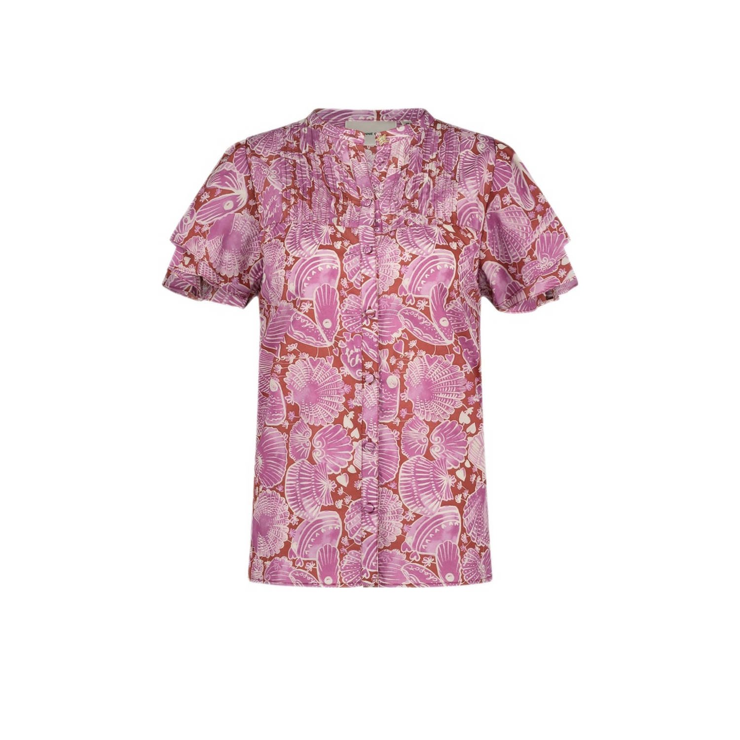 Fabienne Chapot blouse met all over print en plooien roze lichtroze