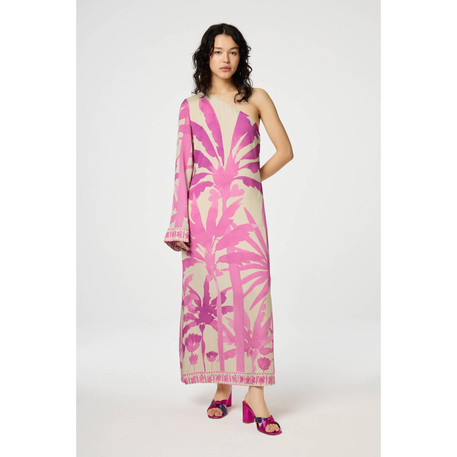 Fabienne Chapot Crème Maxi Jurk met Roze Print Multicolor Dames