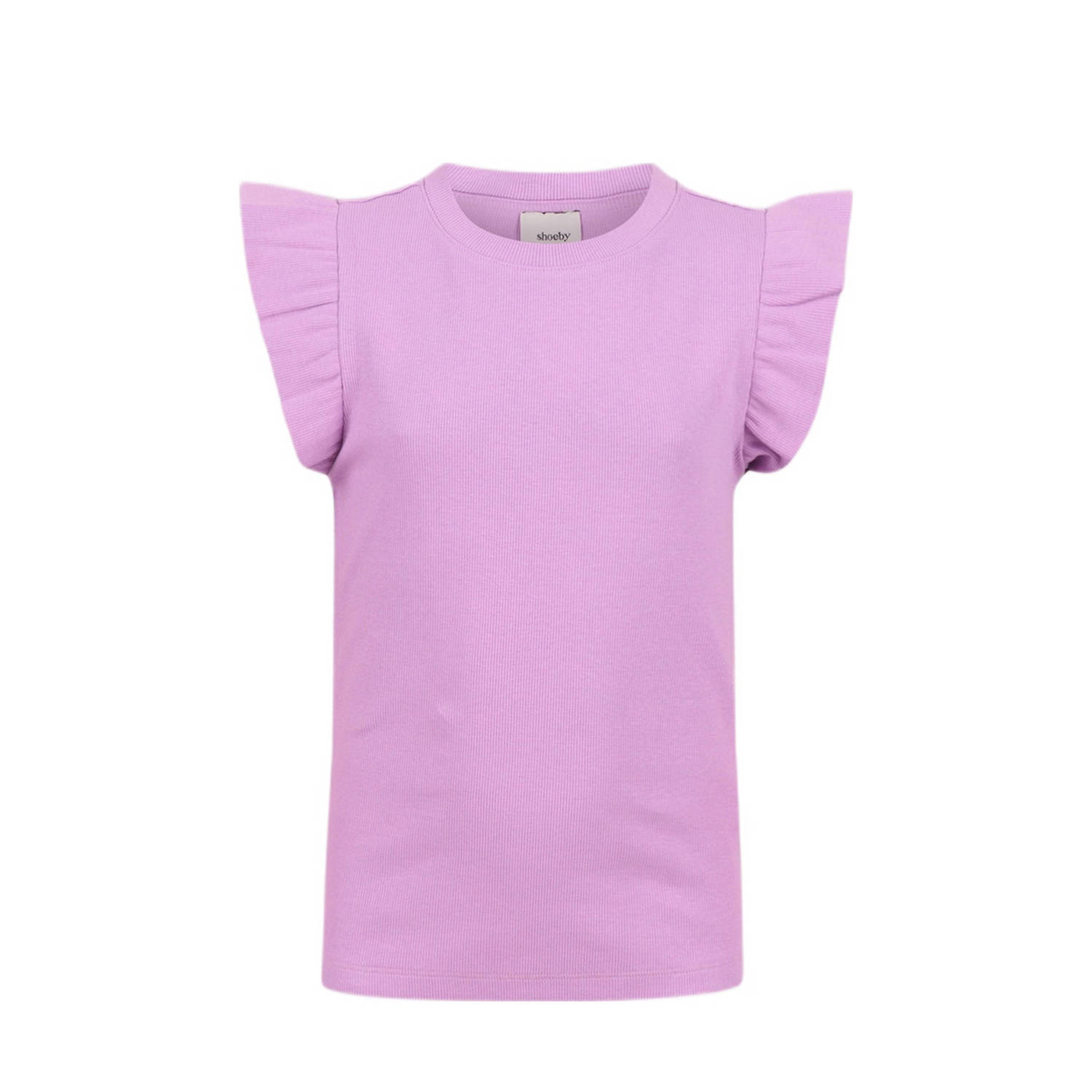 Shoeby T-shirt met ruches paars Meisjes Stretchkatoen Ronde hals Effen 134 140