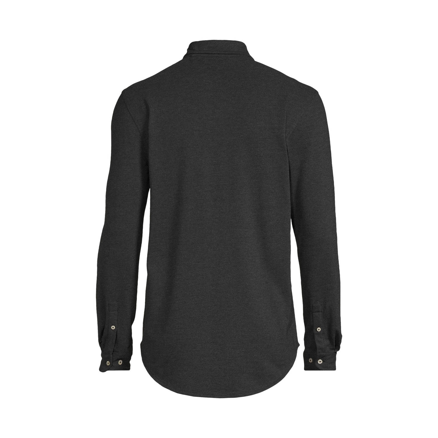 anytime piqué longsleeve overhemd zwart
