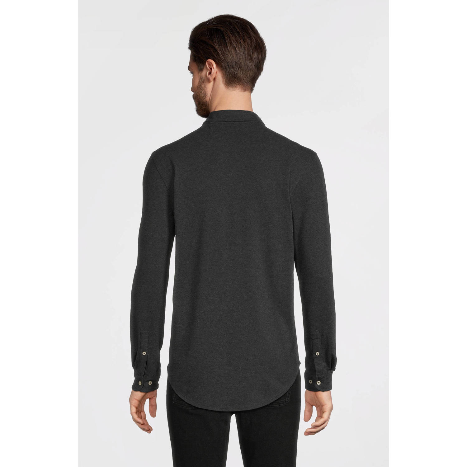 anytime piqué longsleeve overhemd zwart