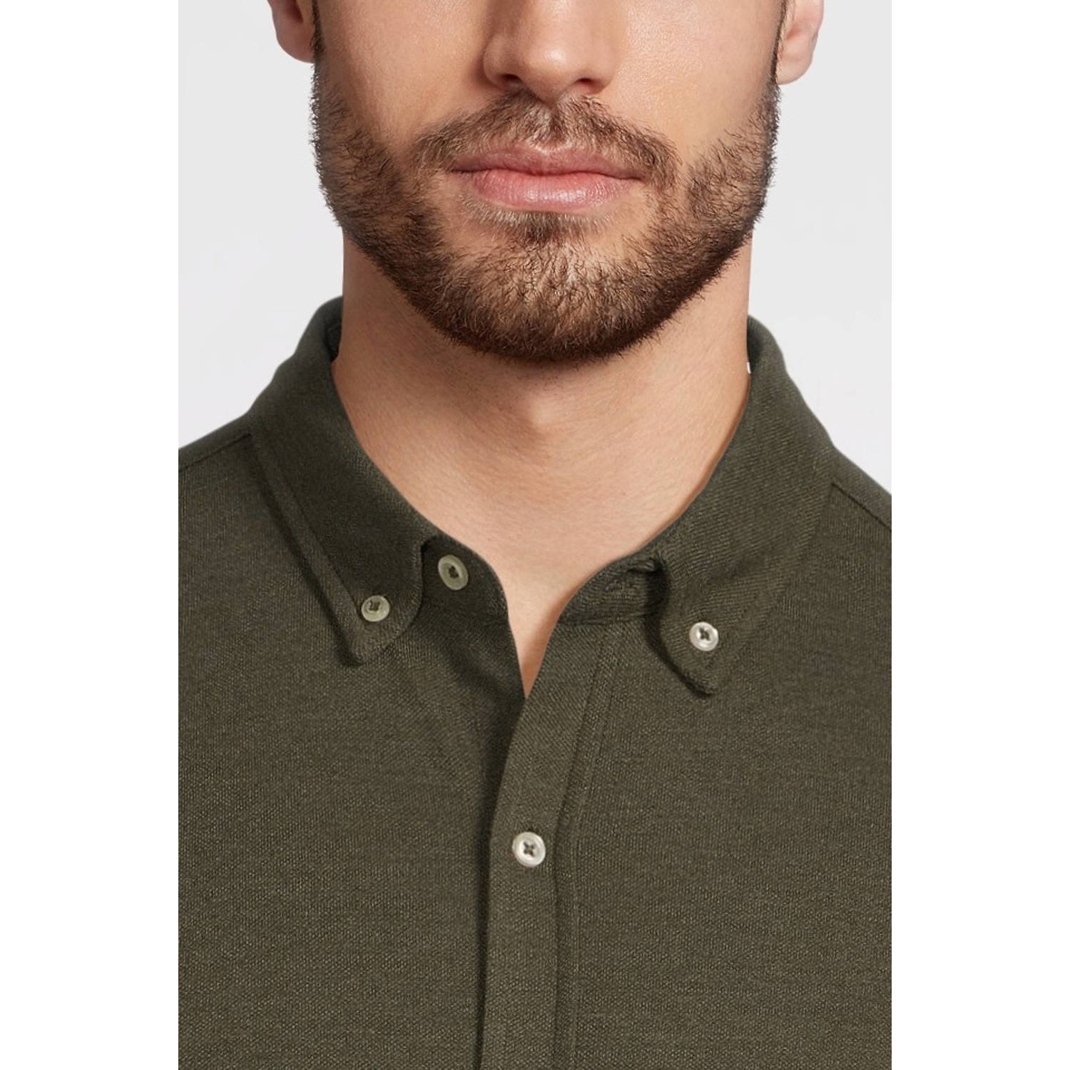 anytime piqué longsleeve overhemd khaki