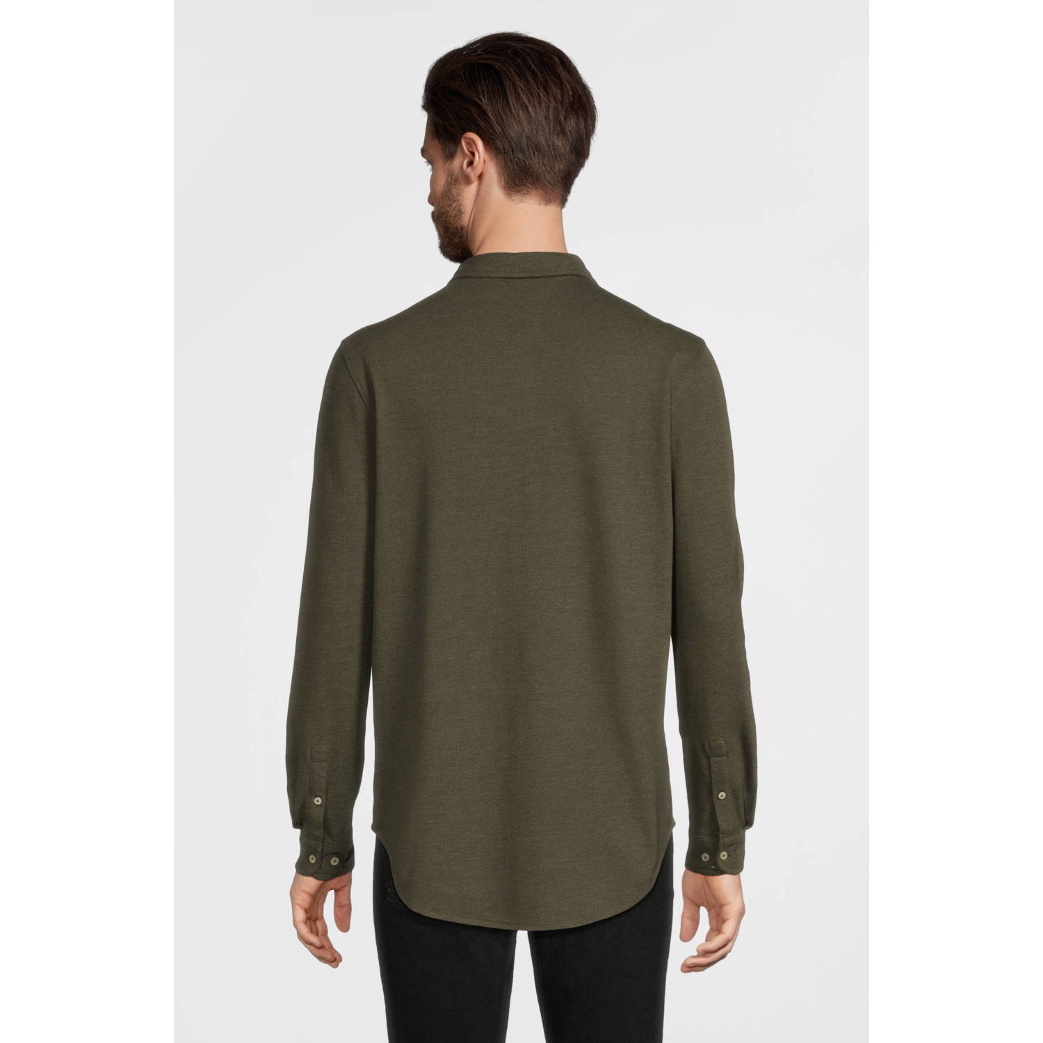 anytime piqué longsleeve overhemd khaki