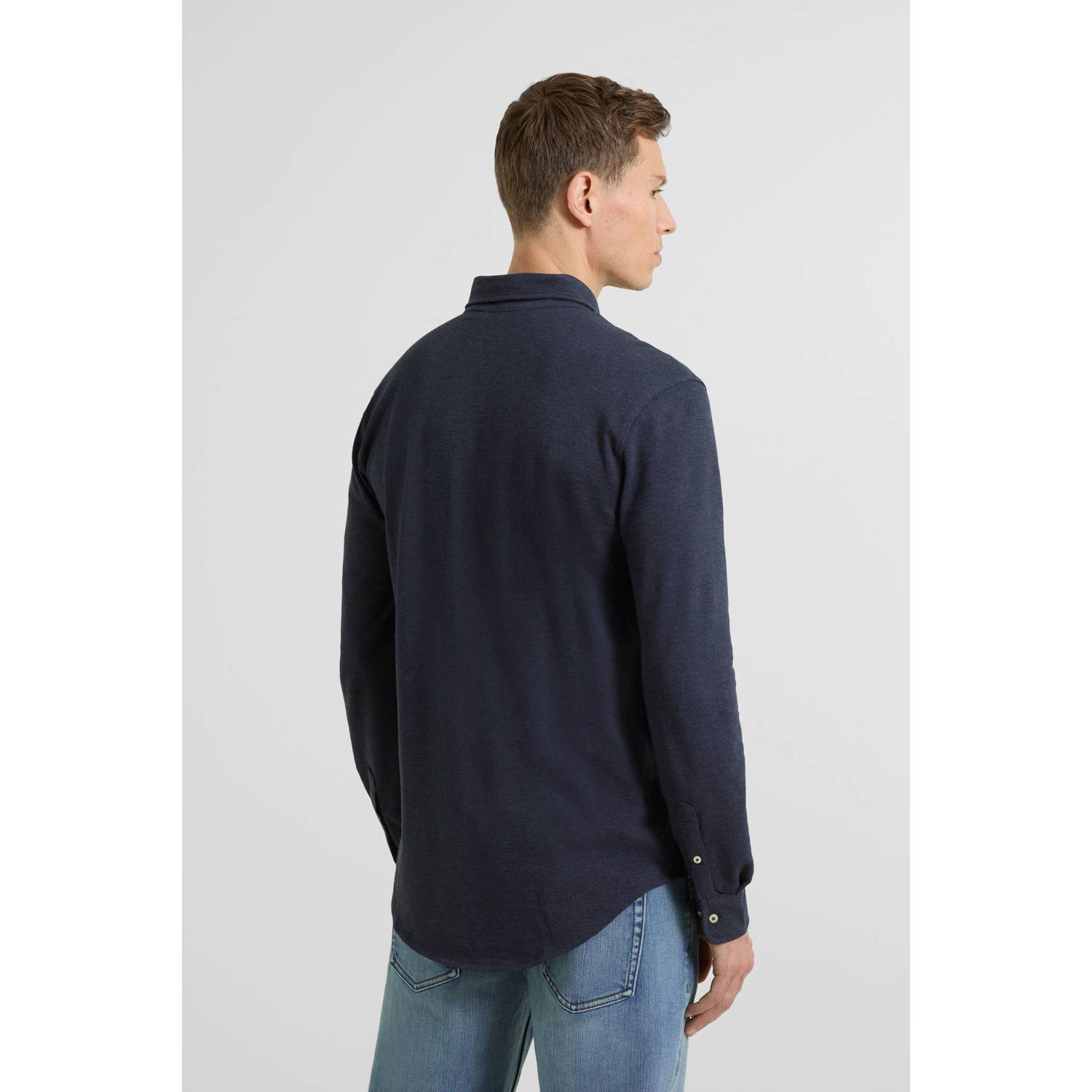 anytime piqué longsleeve overhemd marineblauw