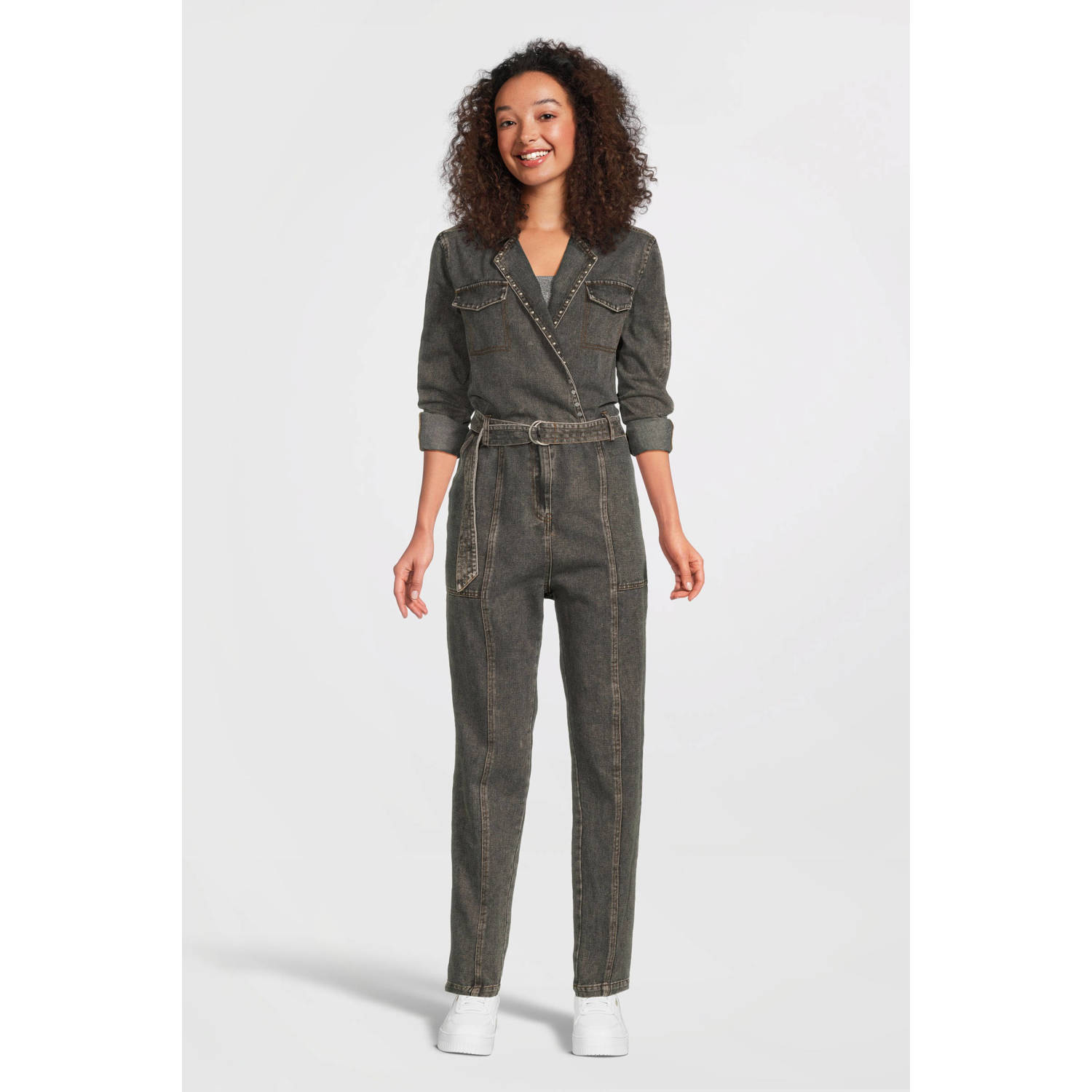Aaiko jumpsuit met krijtstreep grijs ecru
