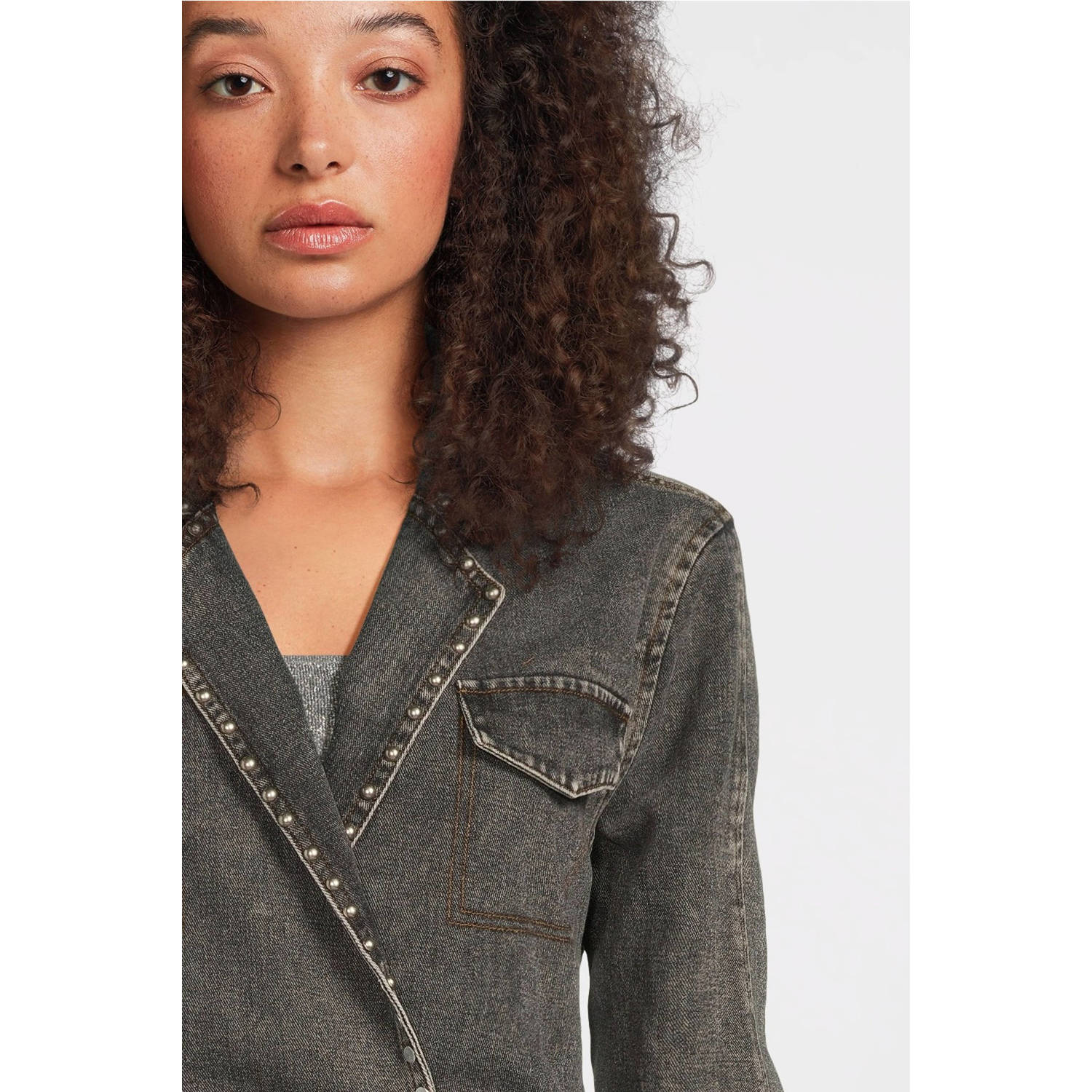 Aaiko jumpsuit met krijtstreep grijs ecru