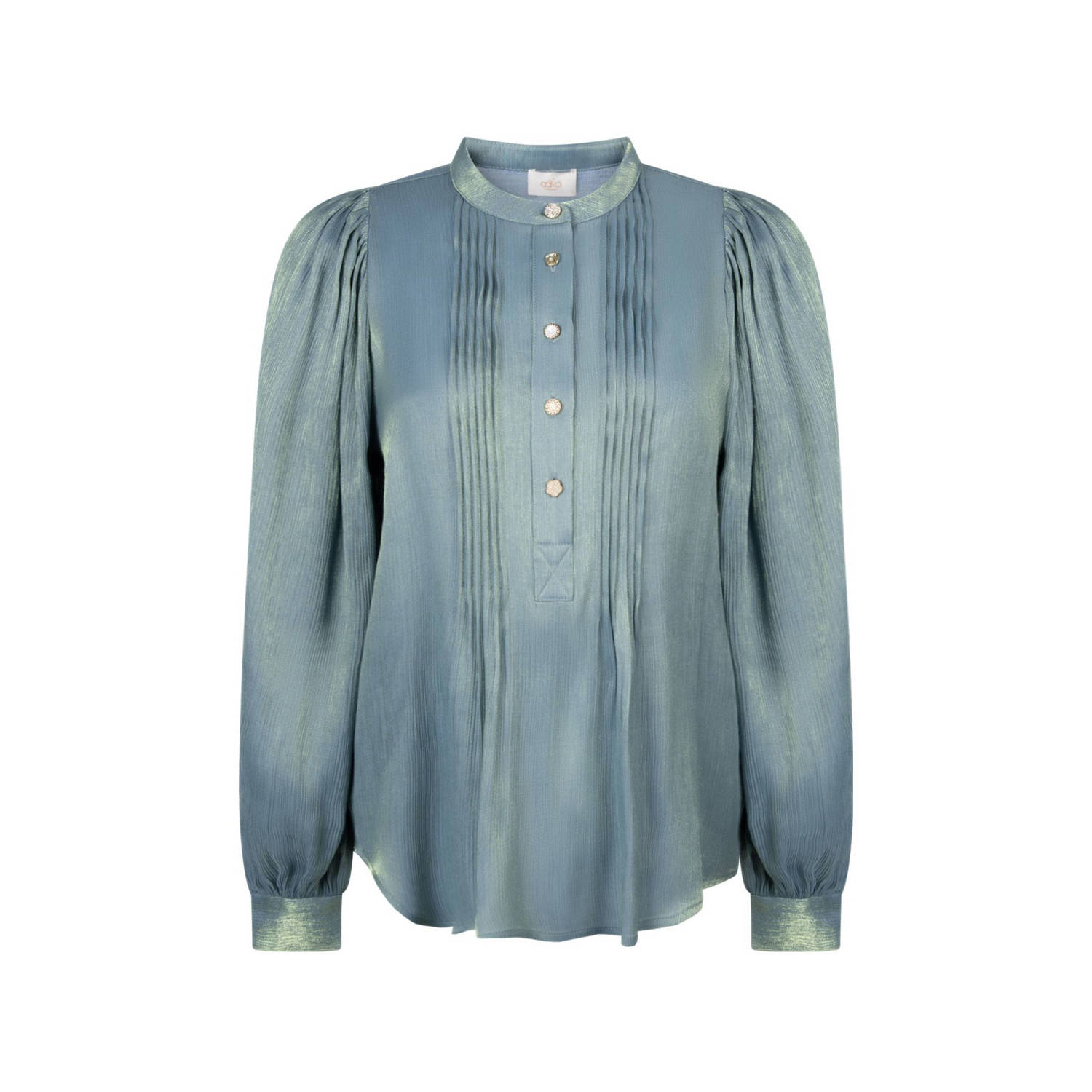 Aaiko top met all over print en plooien blauw groen