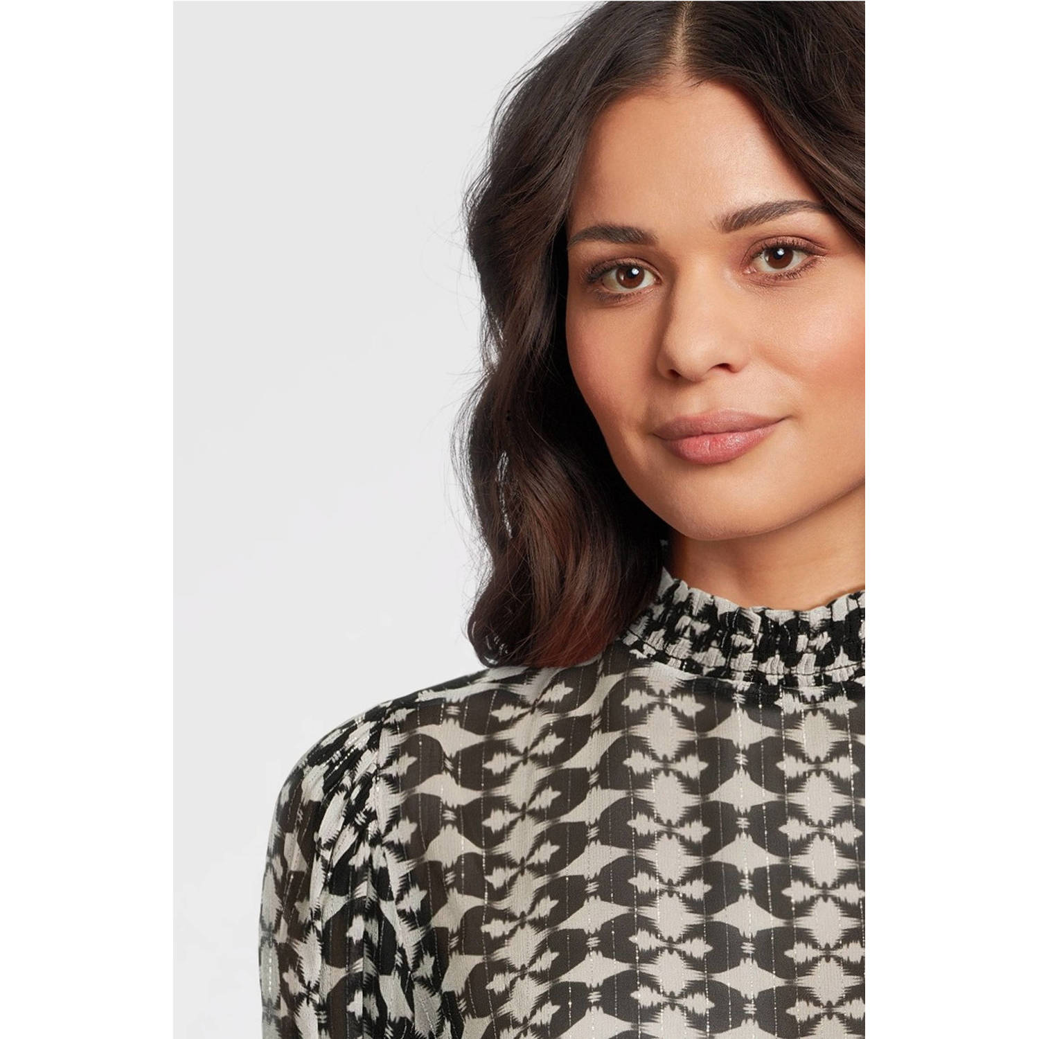 Aaiko semi-transparante top met all over print ecru zwart