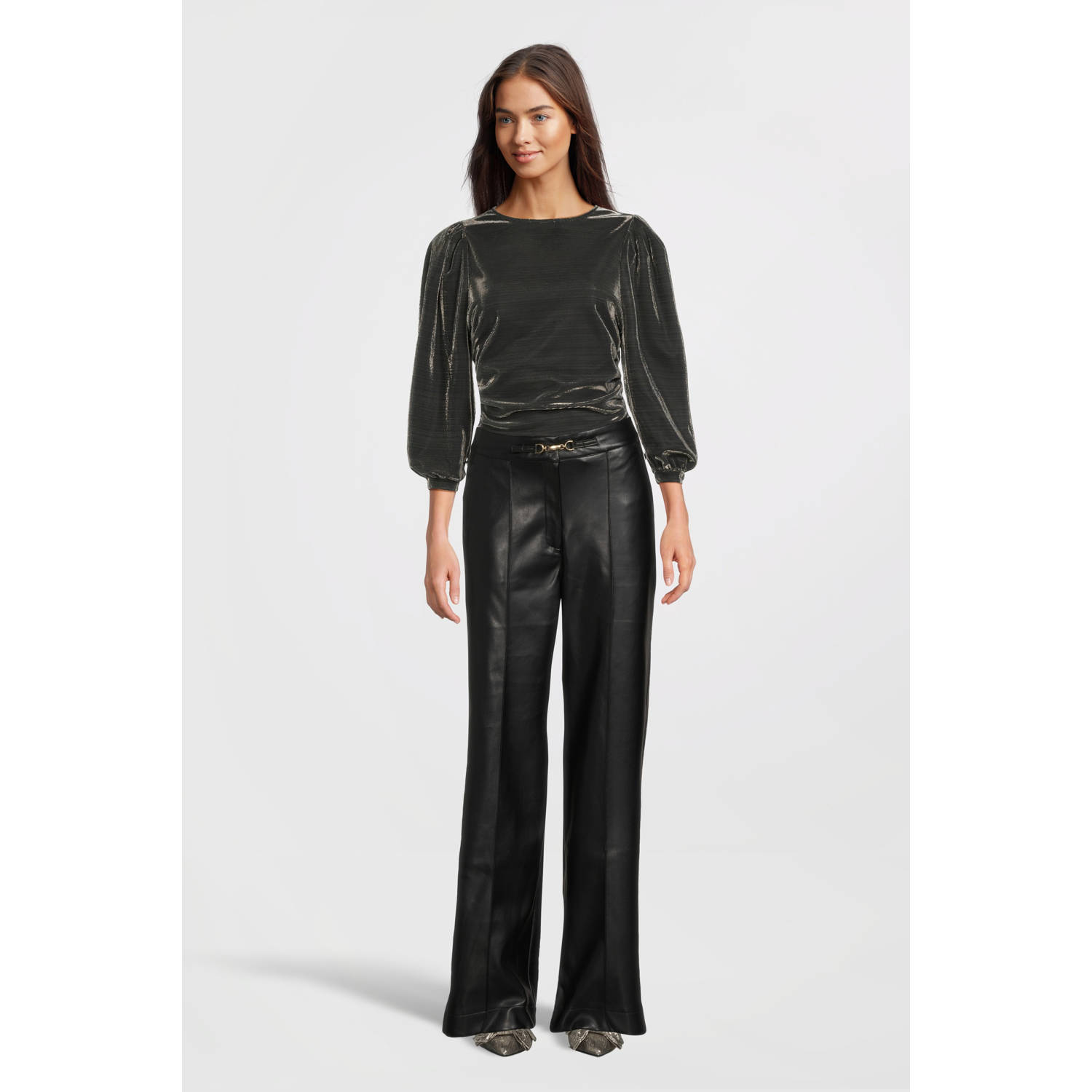 Aaiko Zwarte Straight Fit Broek Sonja PU 766 Black Dames