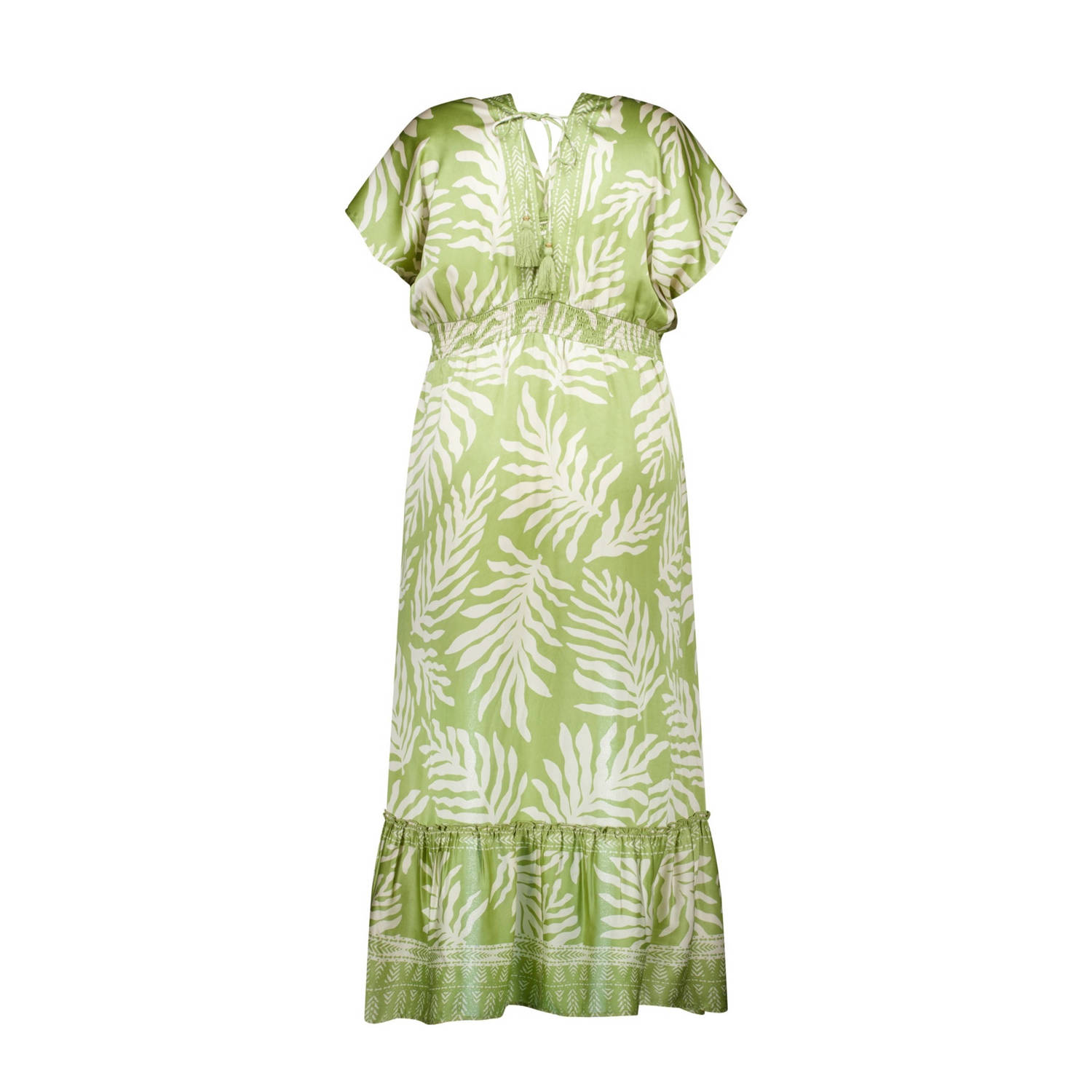MS Mode maxi jurk met bladprint olijfgroen