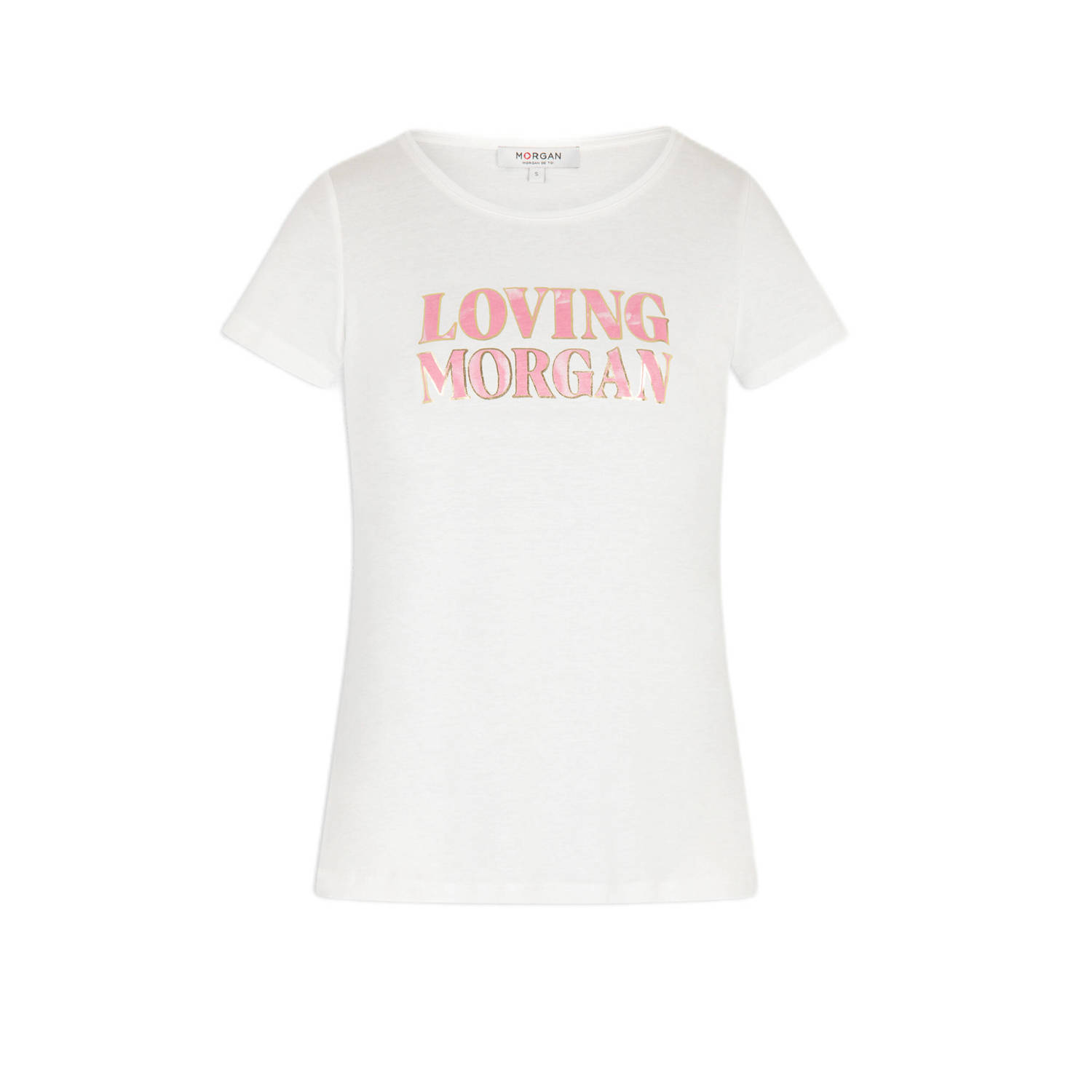 Morgan T-shirt met printopdruk ecru roze