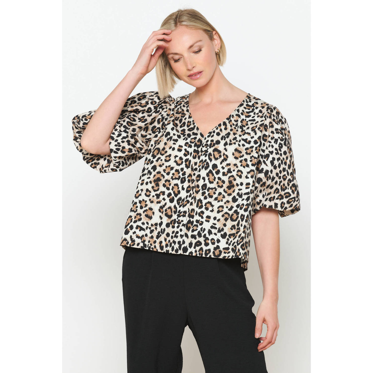 LOLALIZA blousetop met panterprint beige bruin zwart