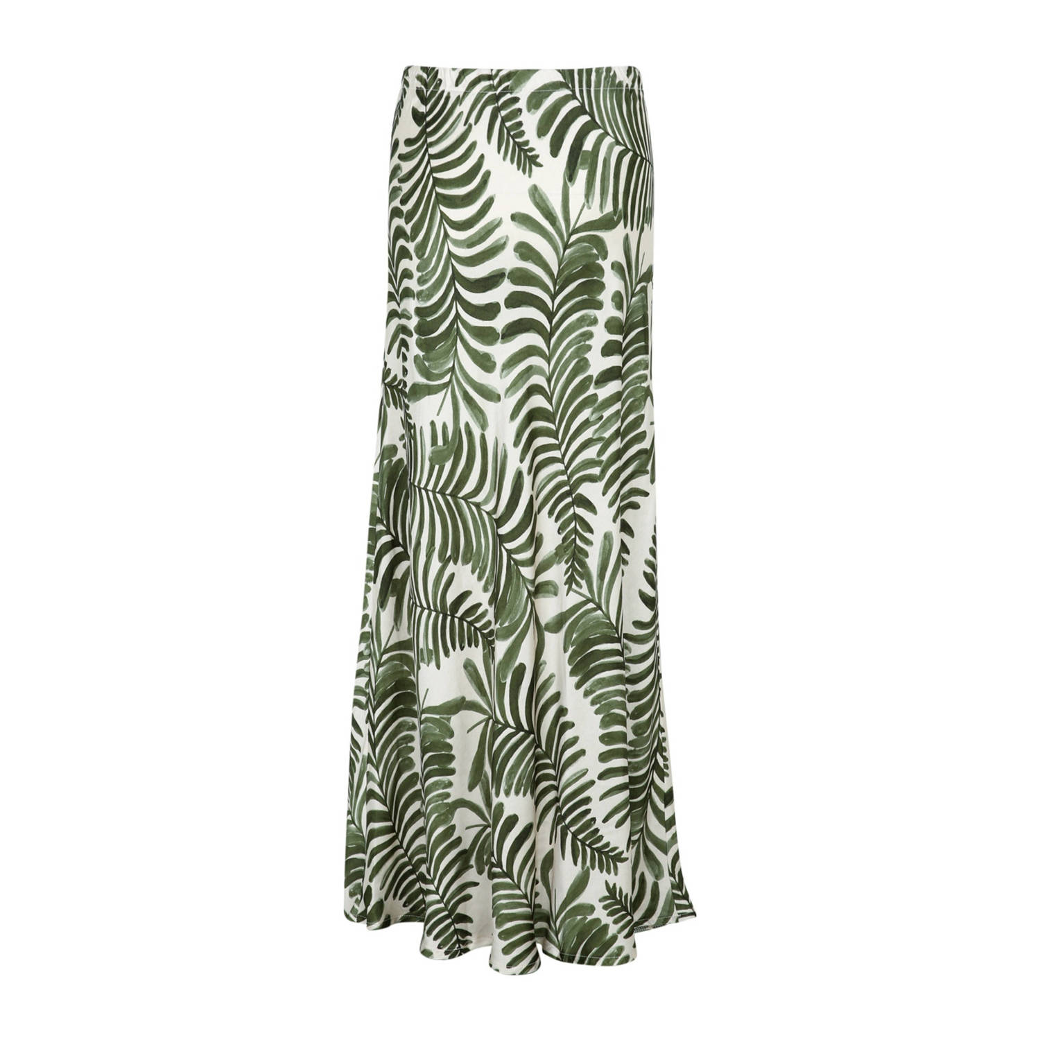 Cassis maxi rok met bladprint groen ecru