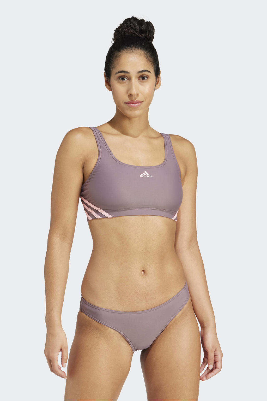 adidas Performance niet-voorgevormde crop bikini taupe/roze
