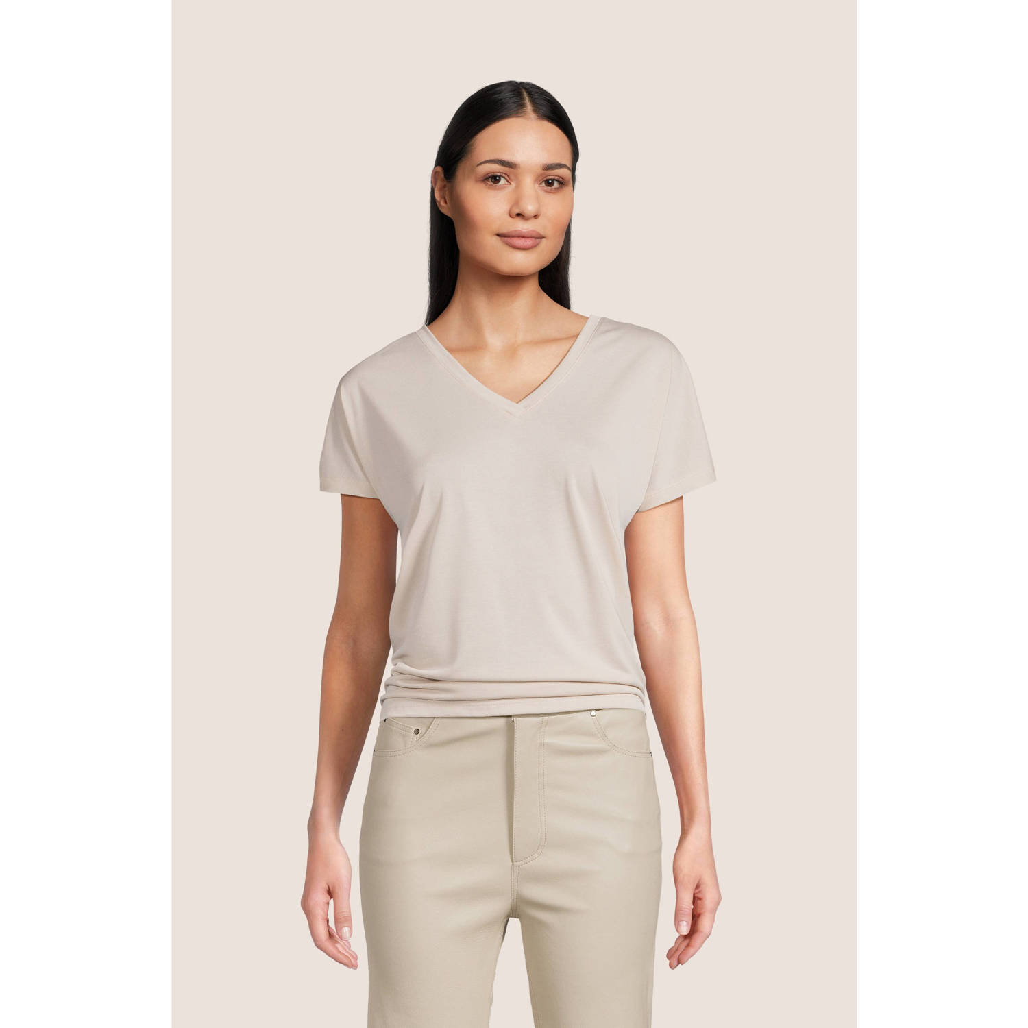 MSCH COPENHAGEN Dames Tops & T-shirts Mschfenya Modal V Neck Tee Zand