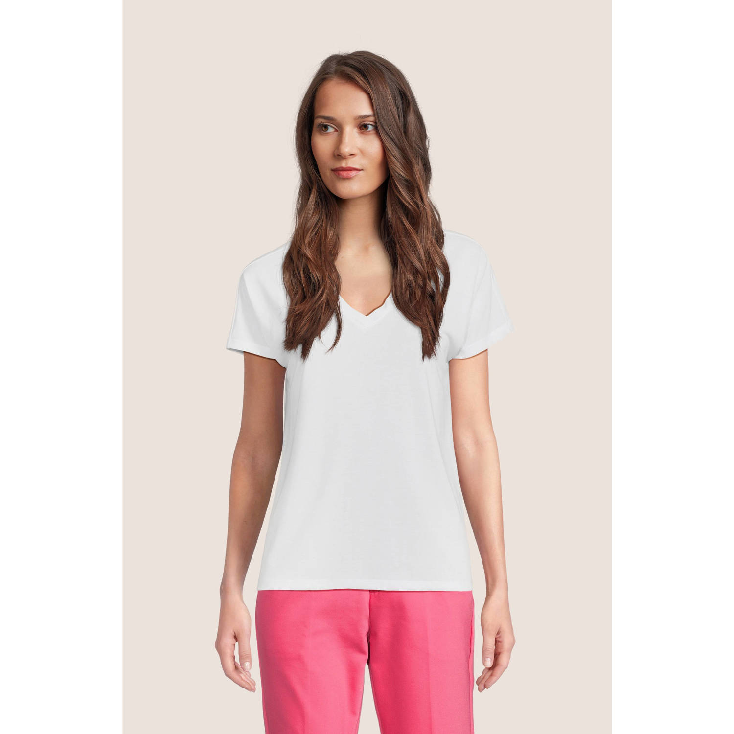 MSCH COPENHAGEN Dames Tops & T-shirts Mschfenya Modal V Neck Tee Ecru