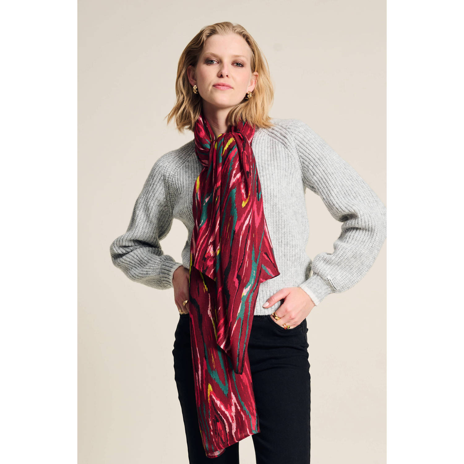 POM Amsterdam sjaal met all over print rood