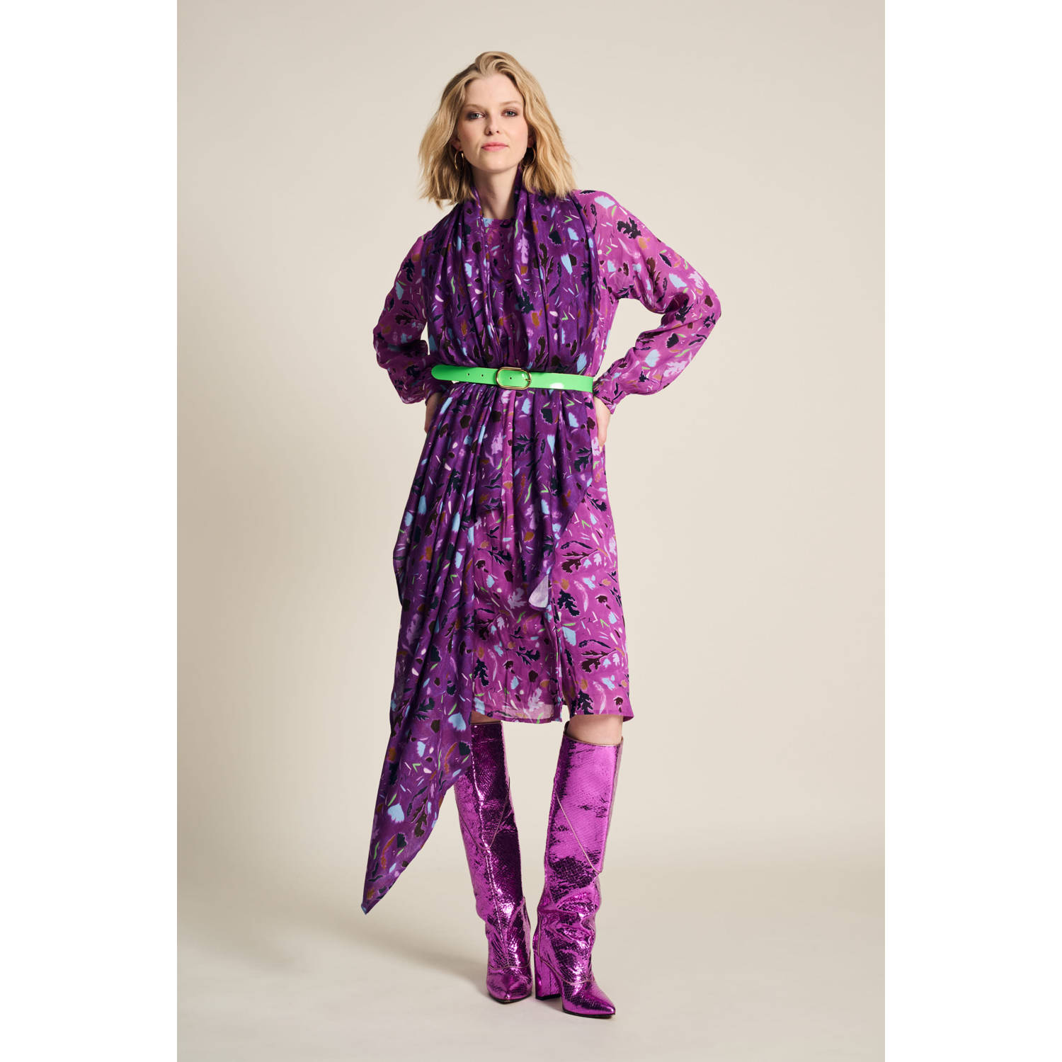 POM Amsterdam sjaal met all over print paars