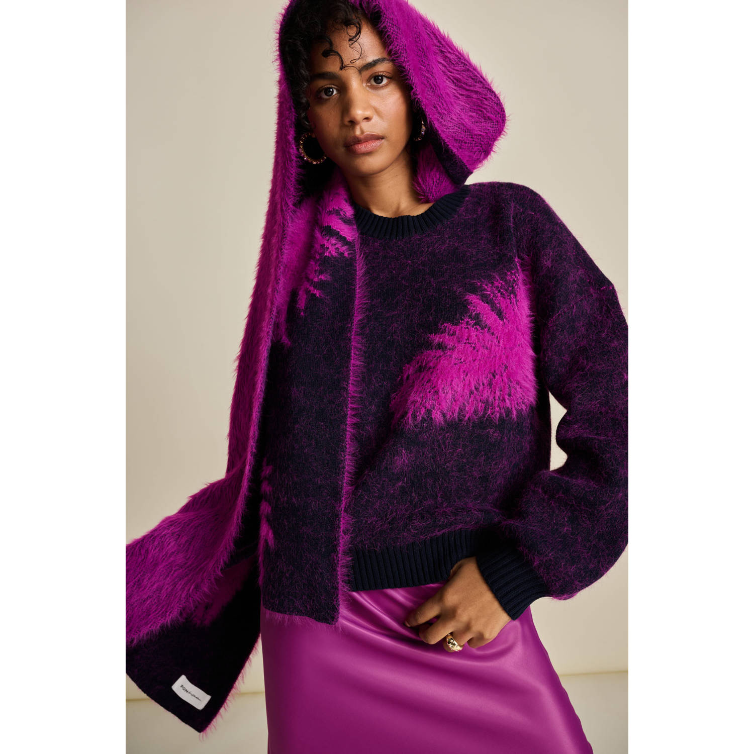 POM Amsterdam sjaal met all over print paars