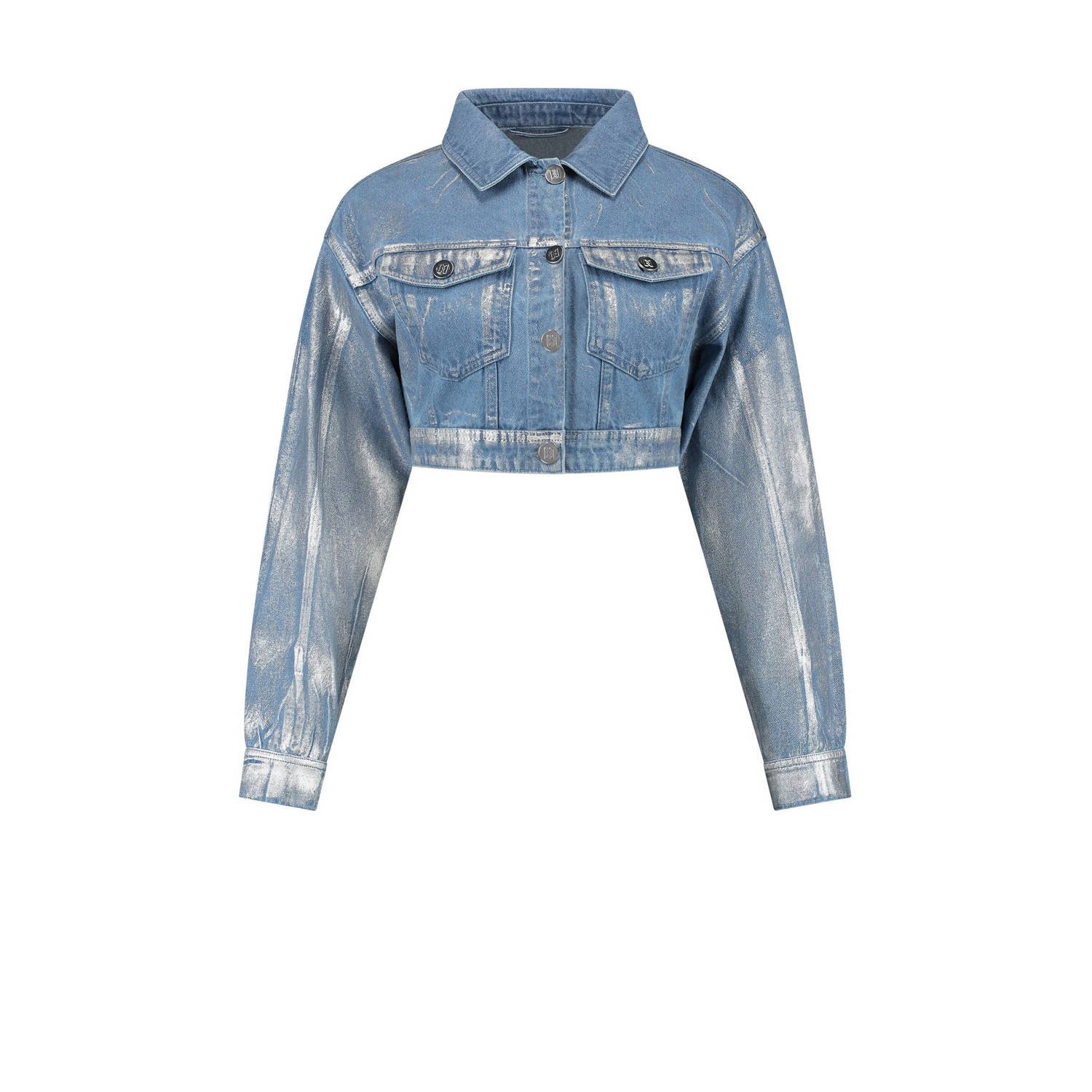 NIKKIE metallic jasje Darwin light blue denim zilver