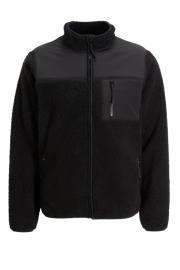 thumbnail: Zwarte heren anytime fleece vest van teddy materiaal met effen, lange mouwen, opstaande kraag en ritssluiting