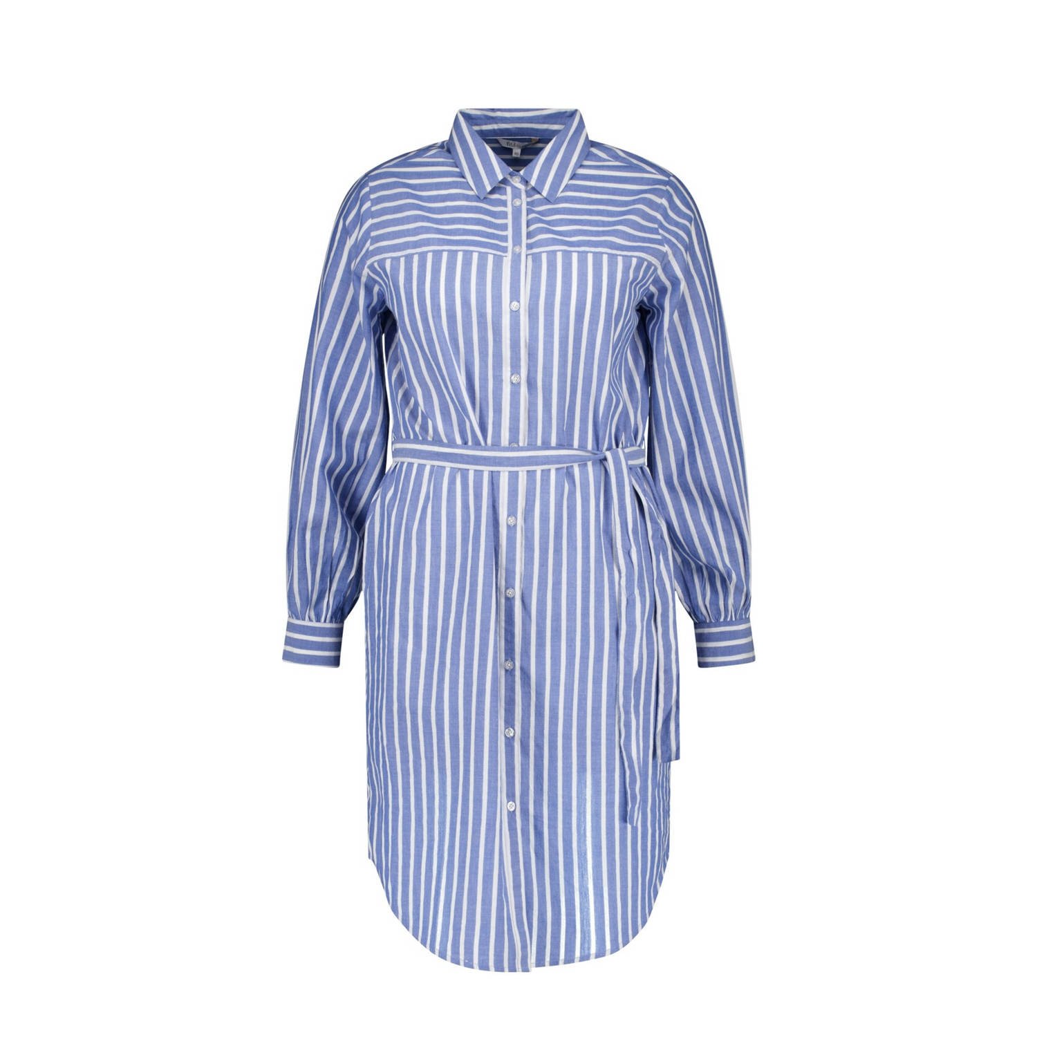 MS Mode blousejurk met krijtstreep en ceintuur blauw wit