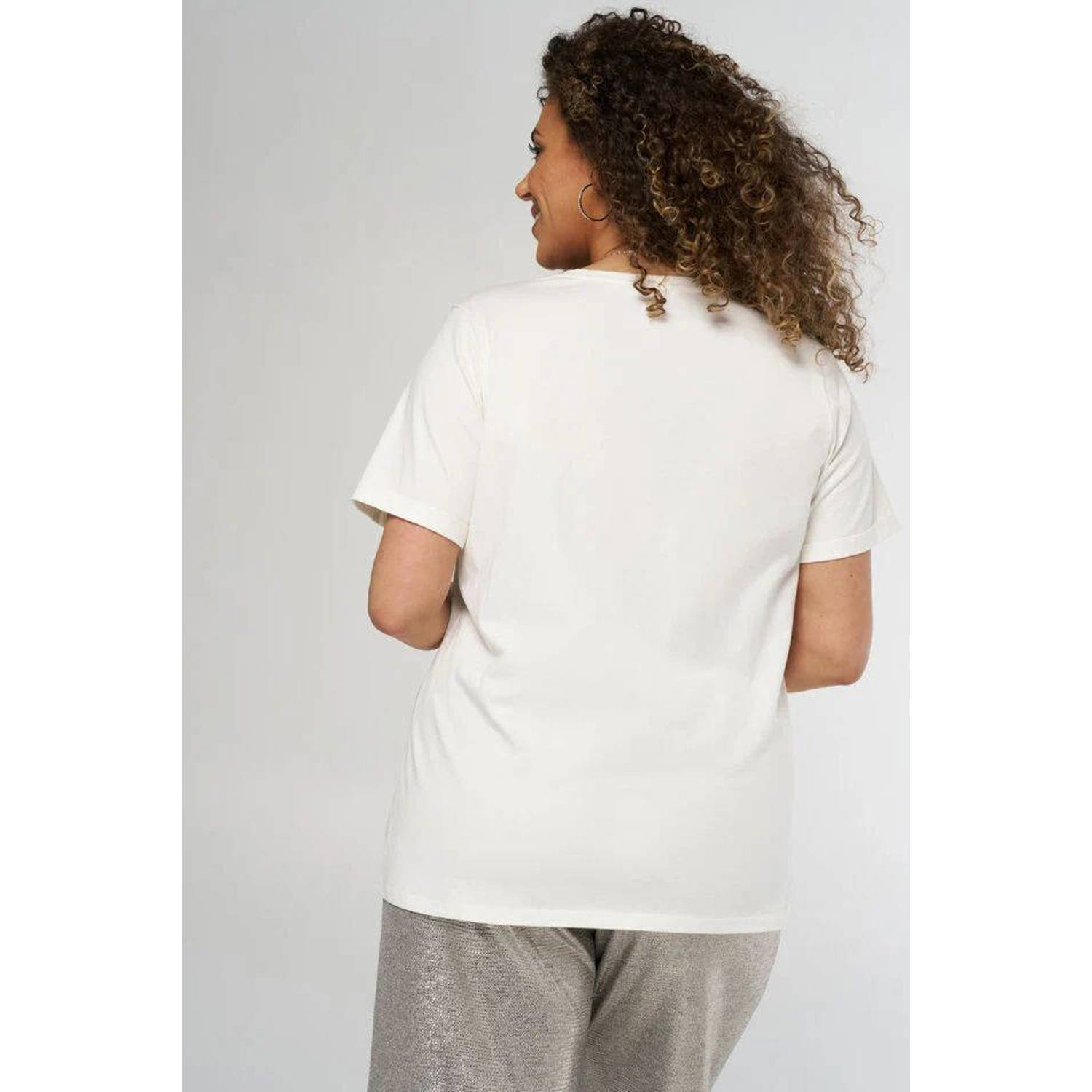 MS Mode T-shirt met printopdruk en borduursels wit