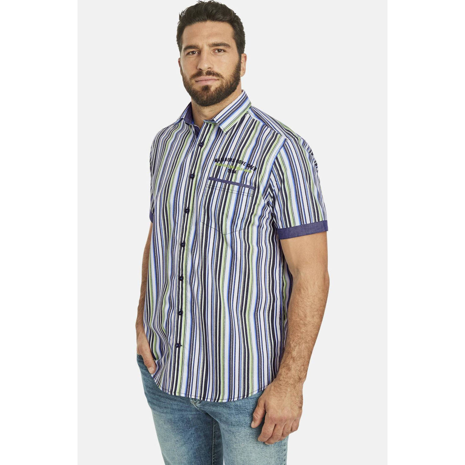 Jan Vanderstorm +FIT Collectie gestreept overhemd VETTE Plus Size blauw