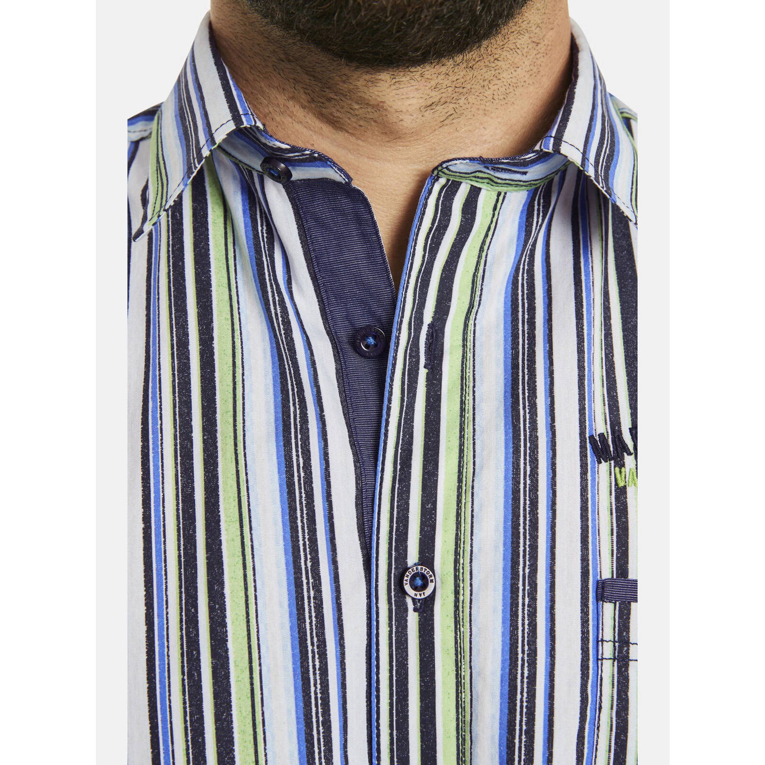 Jan Vanderstorm +FIT Collectie gestreept overhemd VETTE Plus Size blauw