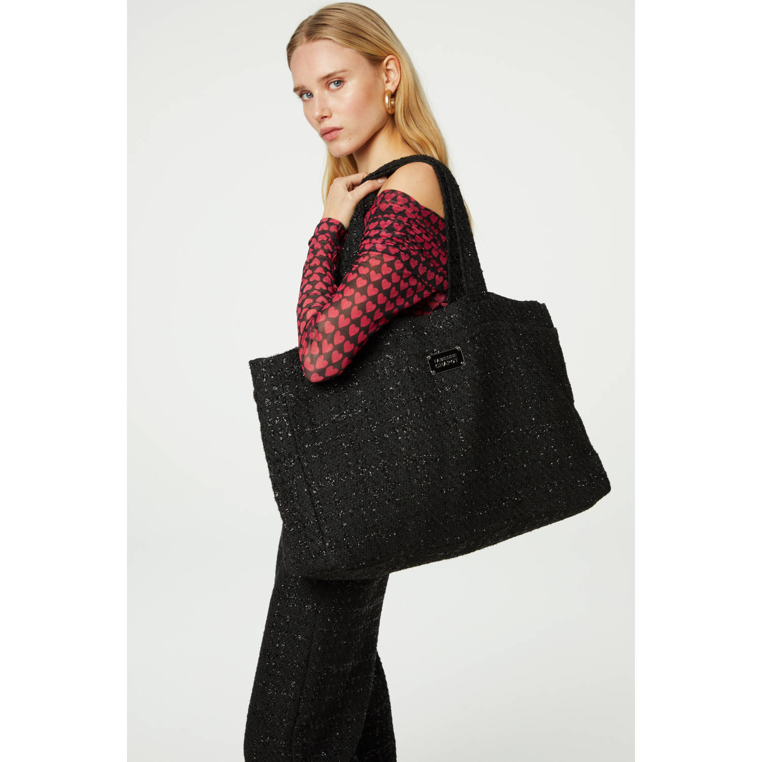 Fabienne Chapot tweed shopper Twiggy zwart