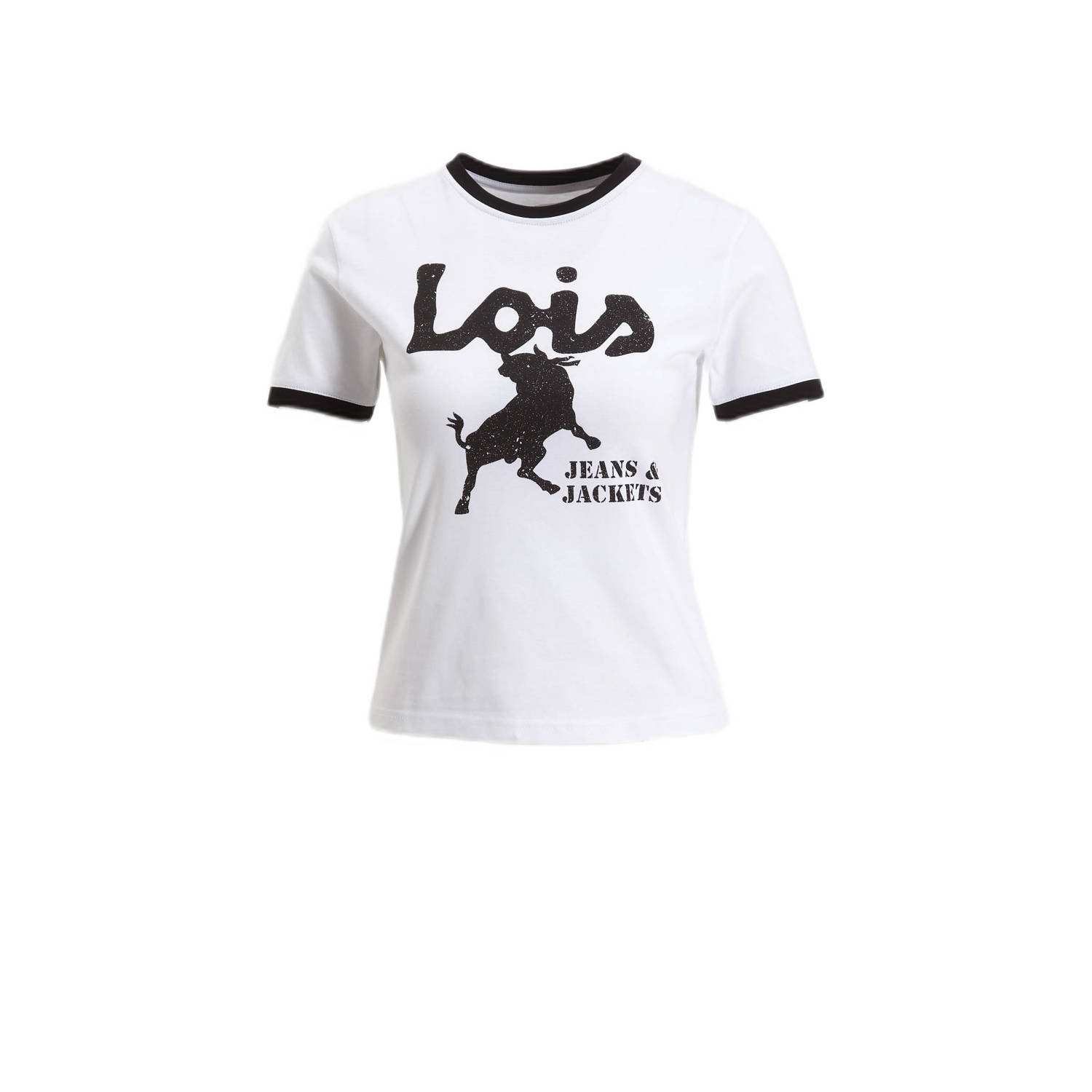 Lois T-shirt Emma Black Legend met contrastbies wit zwart