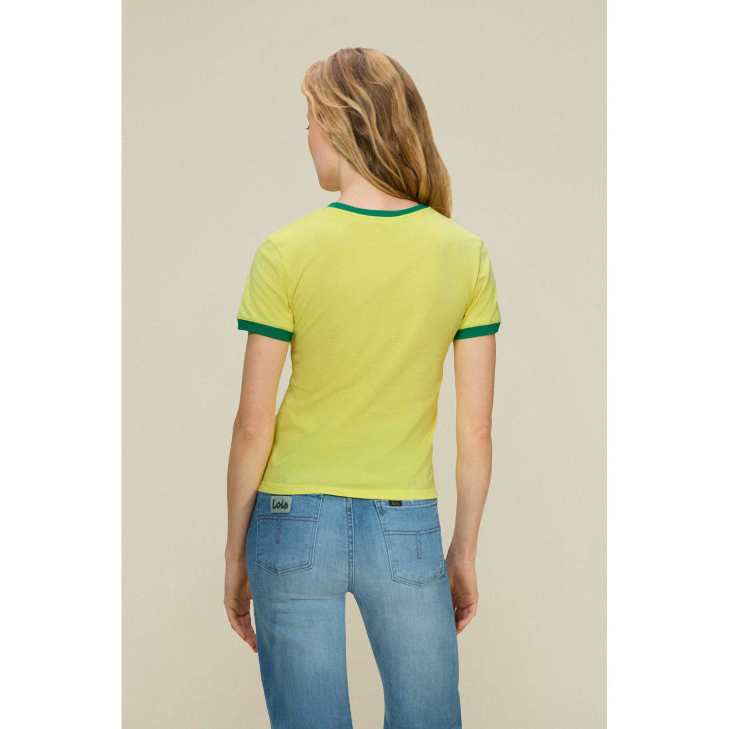 Lois T-shirt Emma Brazilian Legend met contrastbies geel groen