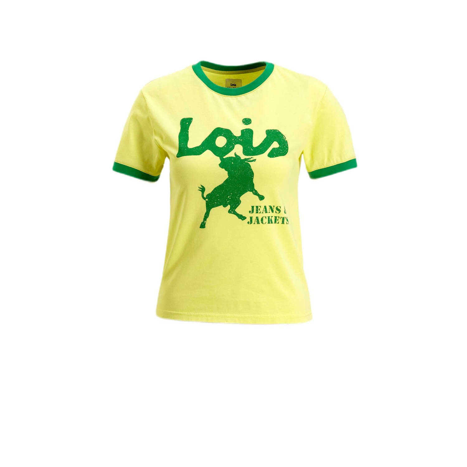 Lois T-shirt Emma Brazilian Legend met contrastbies geel groen