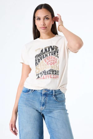 T-shirt met printopdruk crème/ multi