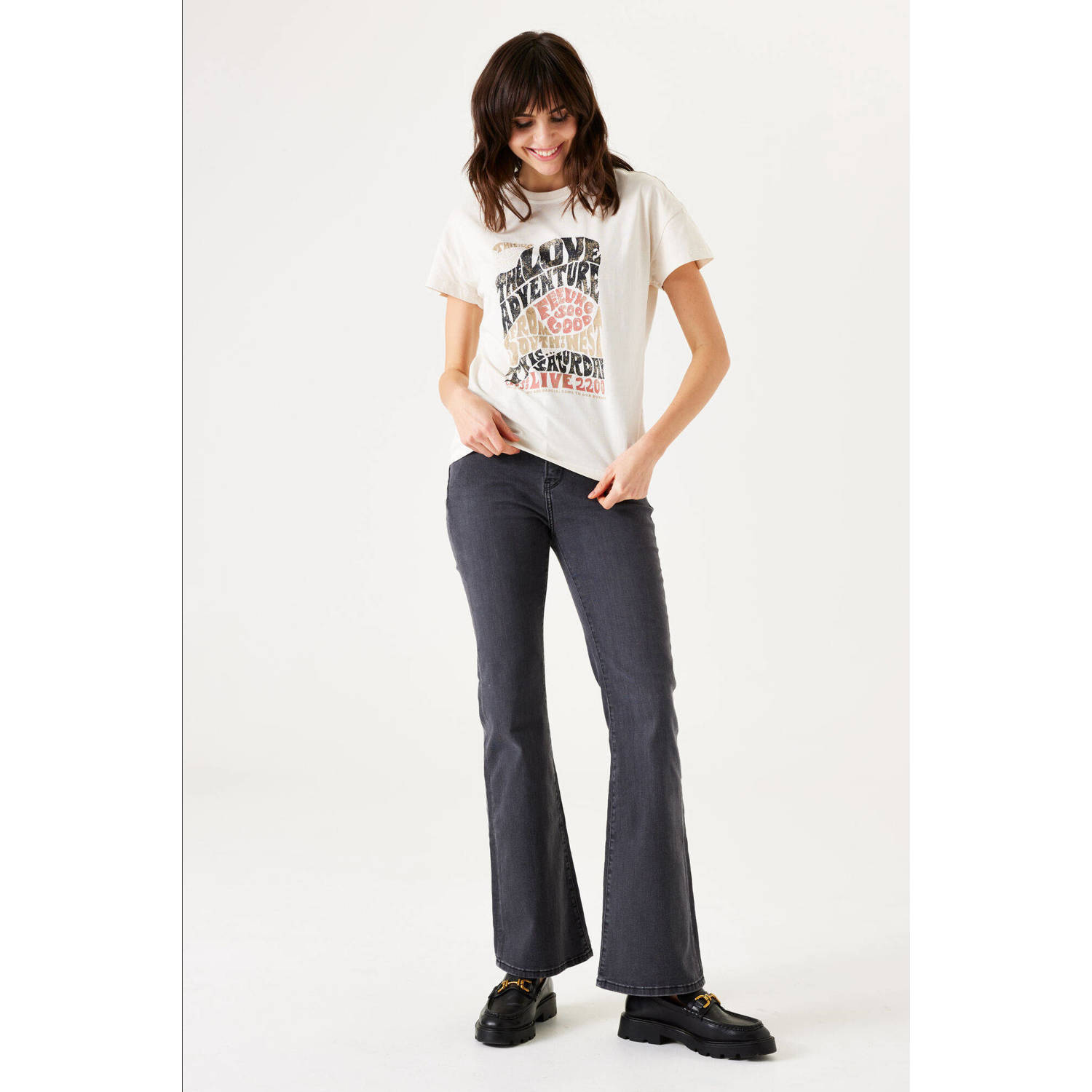 Garcia T-shirt met printopdruk cr√ me multi