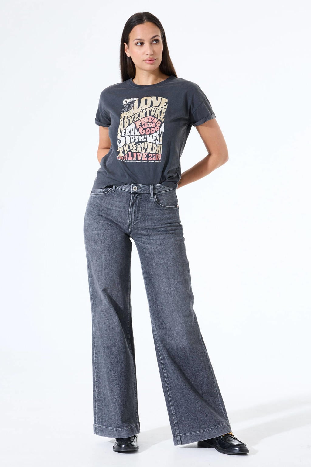 Garcia T-shirt met printopdruk grijs/ multi